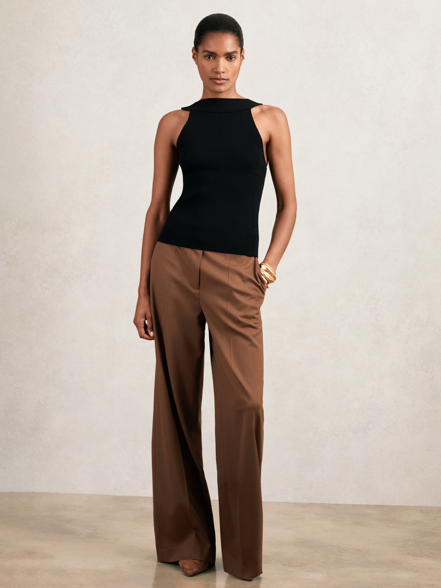 Low-Back Rib-Knit Vest in Black