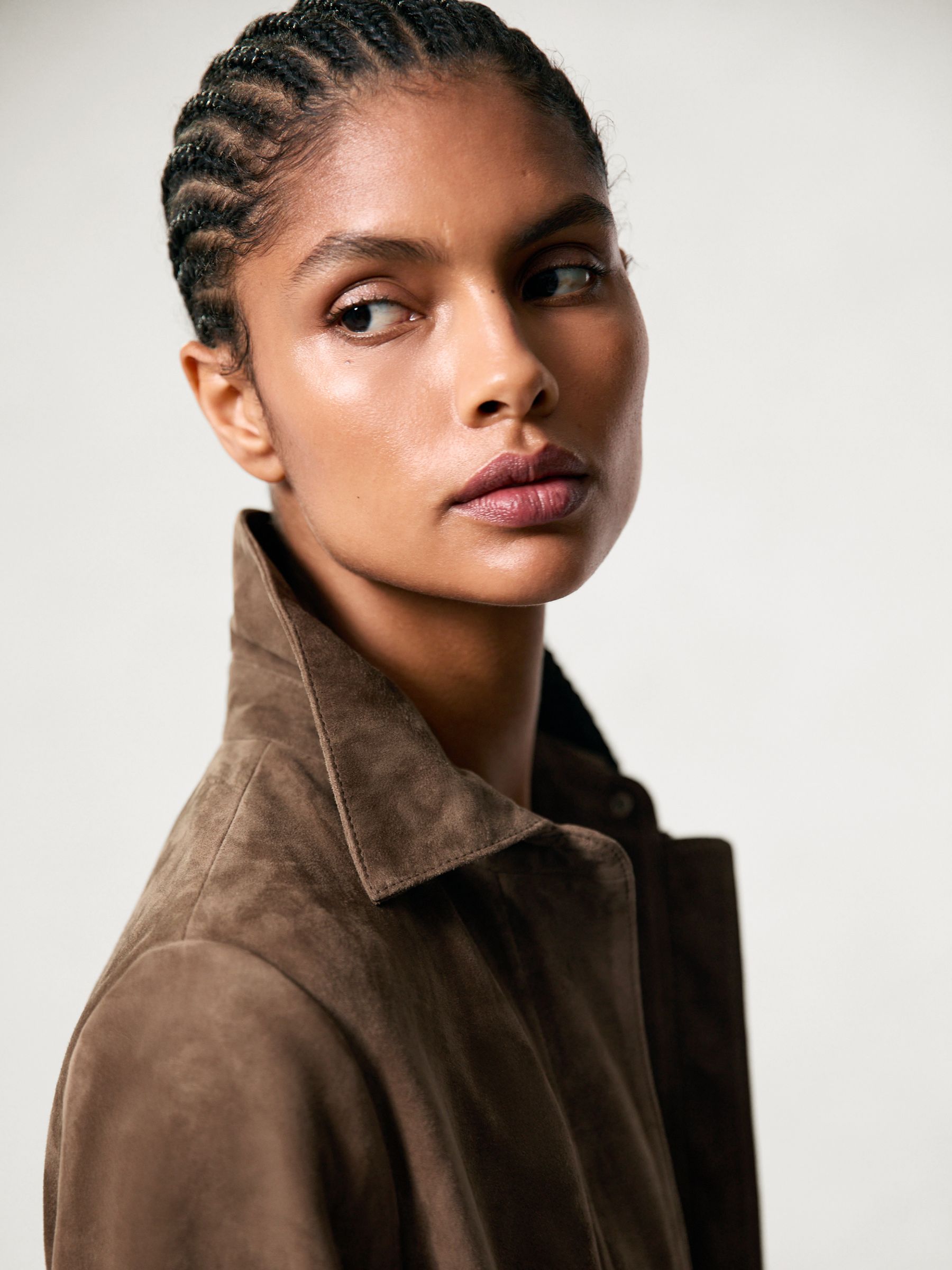 Suede Cropped Jacket in Taupe Neutral