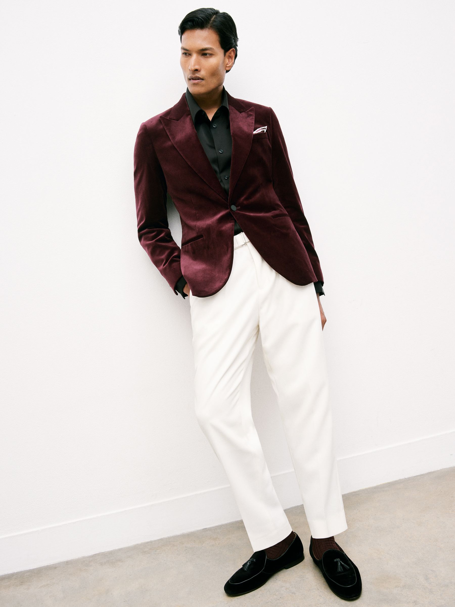 Single-Breasted Velvet Blazer Slim-Fit in Bordeaux