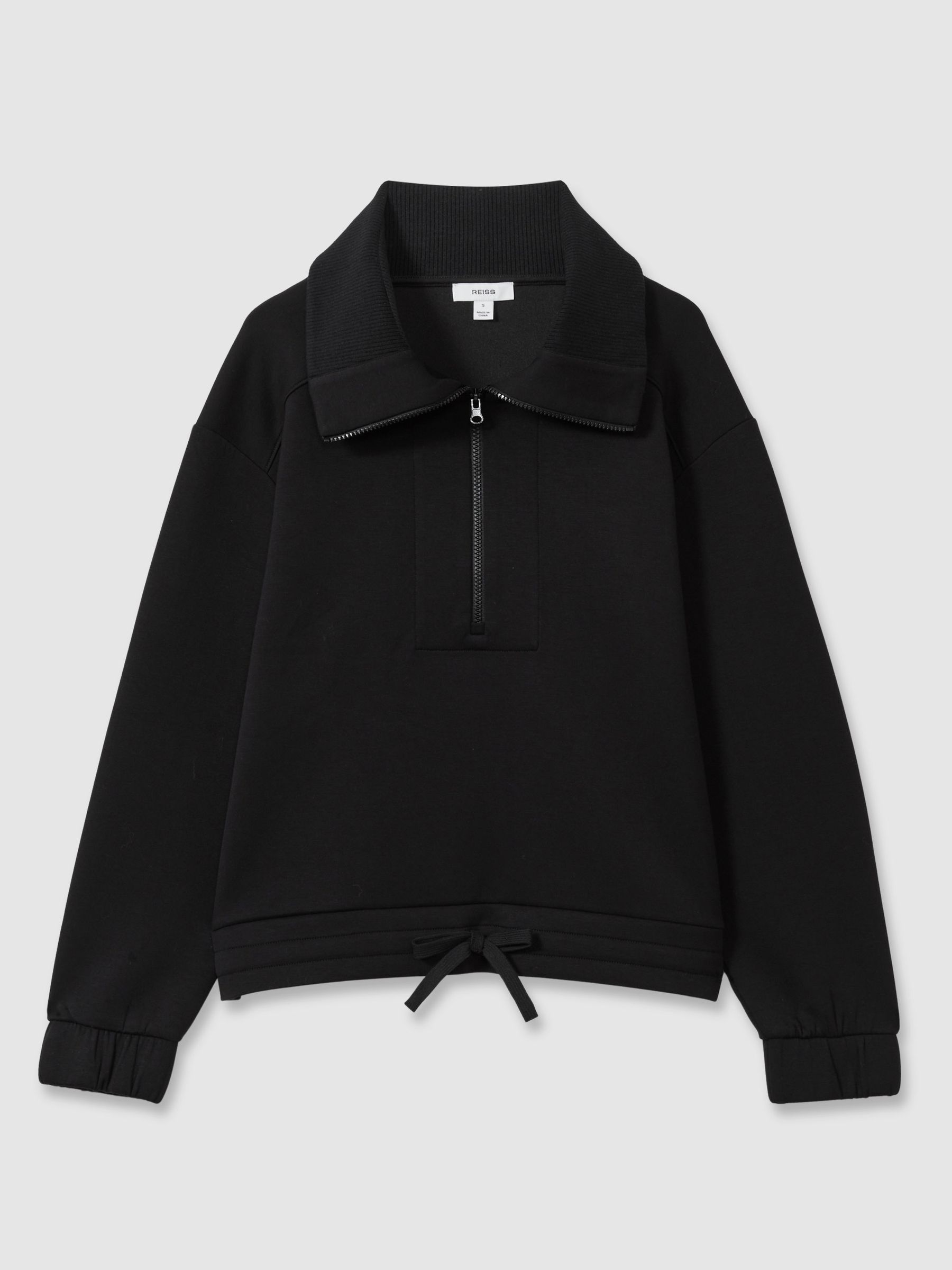 Interlock Half-Zip Drawcord Sweatshirt in Black