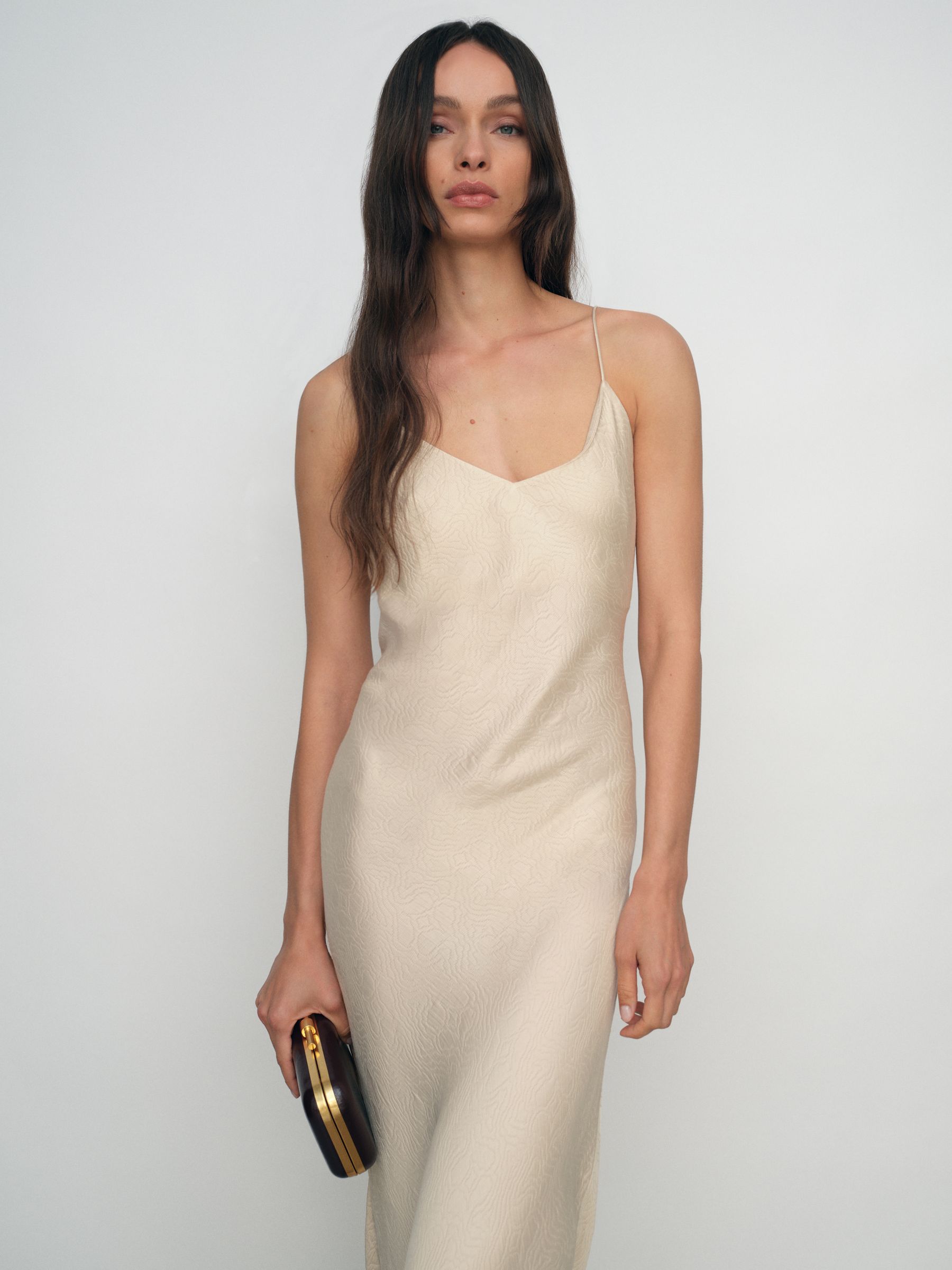 Jacquard Maxi Slip Dress in Champagne Neutral