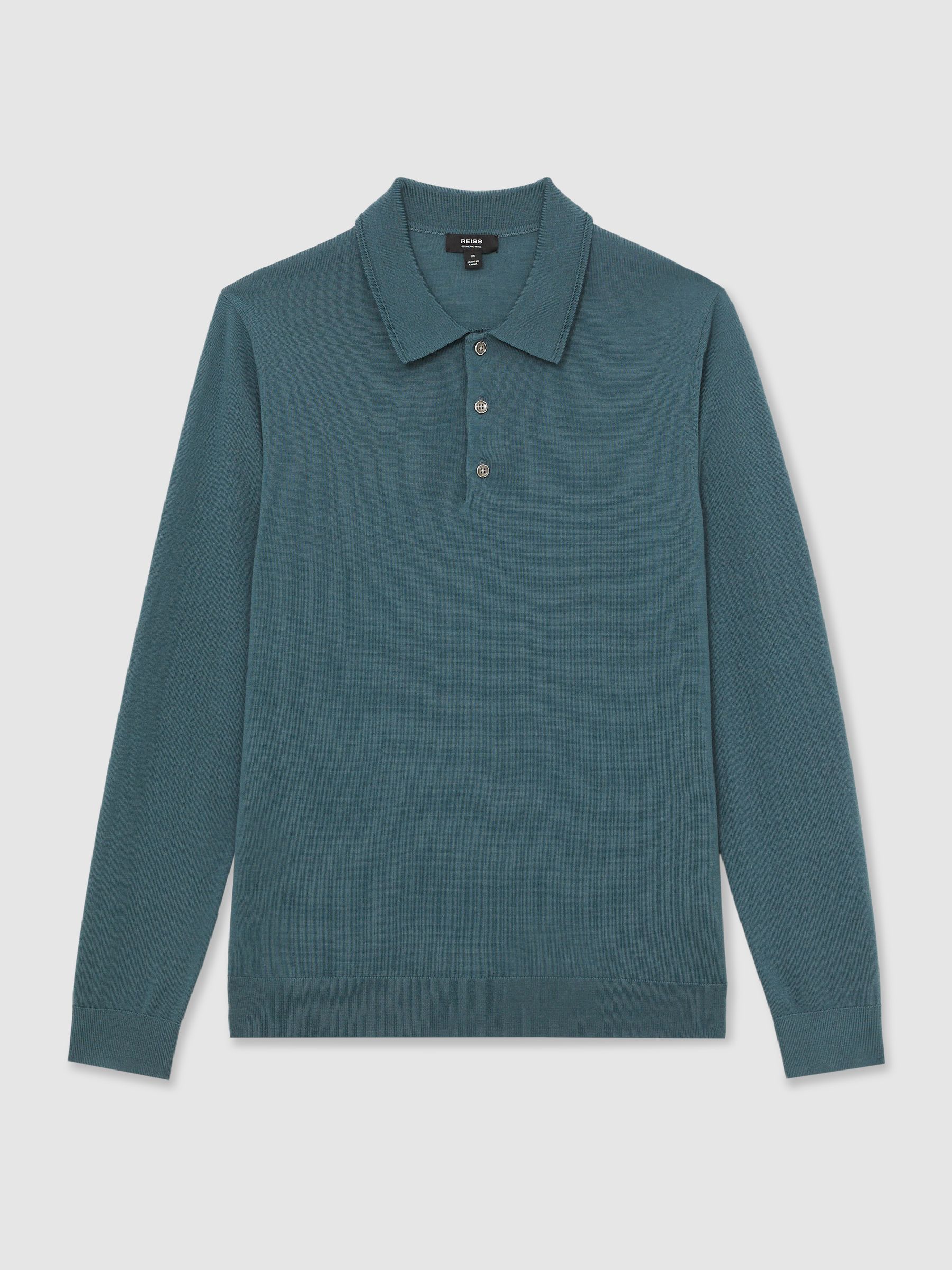 Merino Wool Long-Sleeve Polo Shirt in Orion Blue