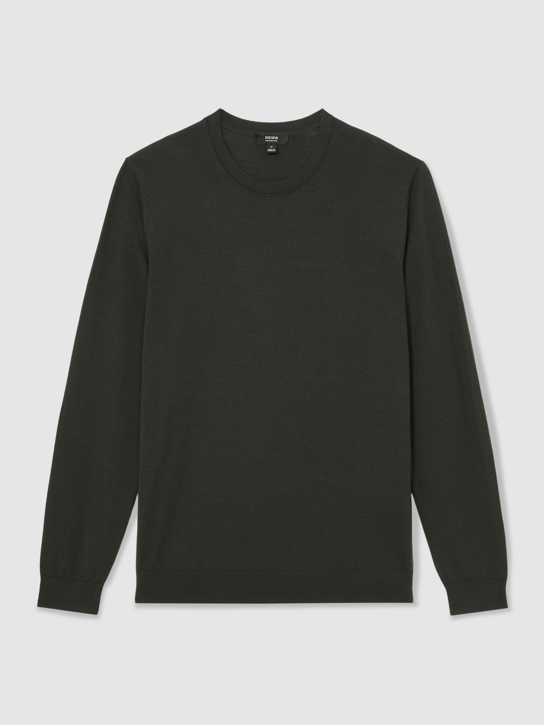 Merino Wool Crew Neck Jumper in Dark Military Green