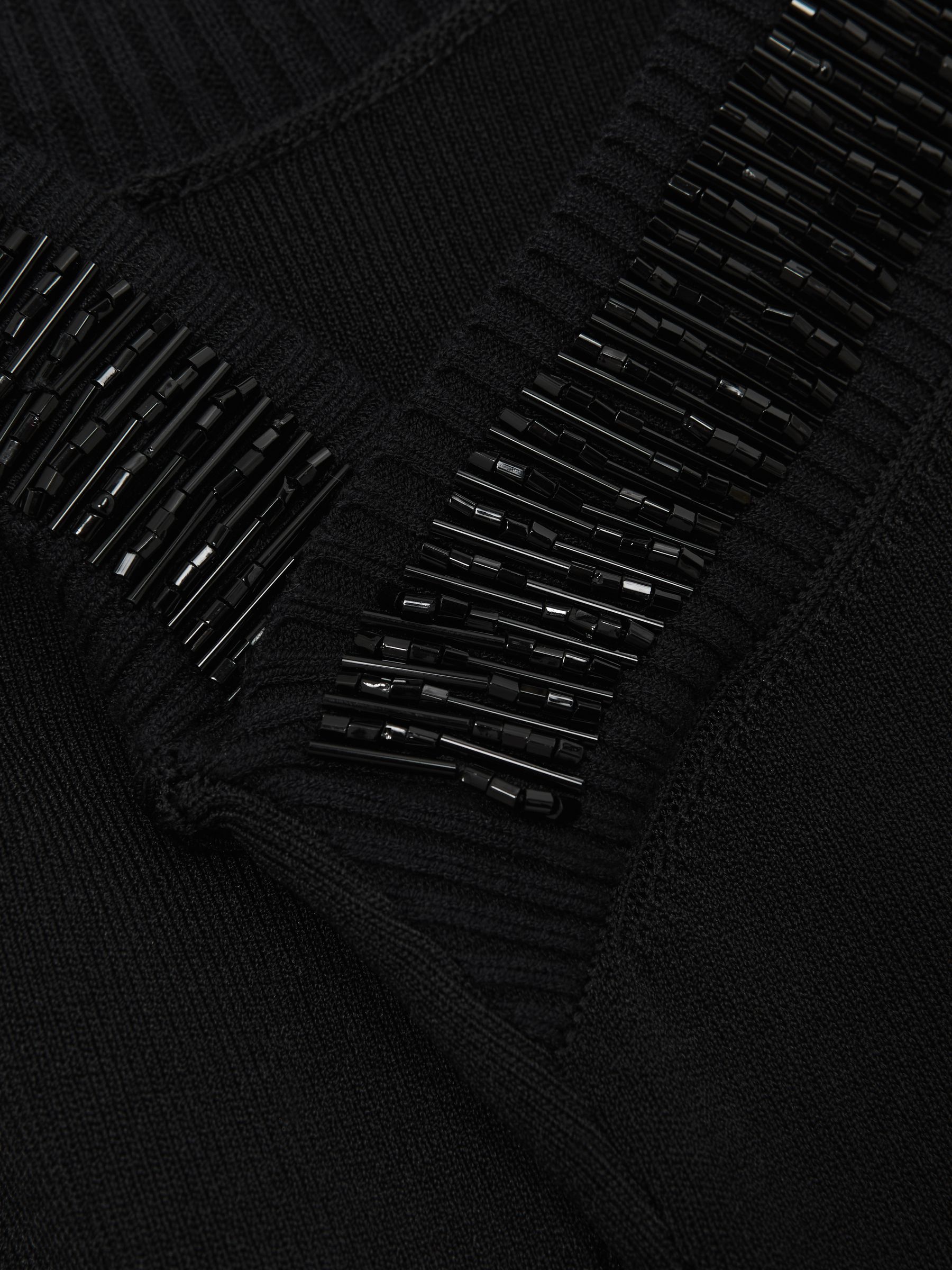 Bead-Detail Off-Shoulder Knit Top in Black