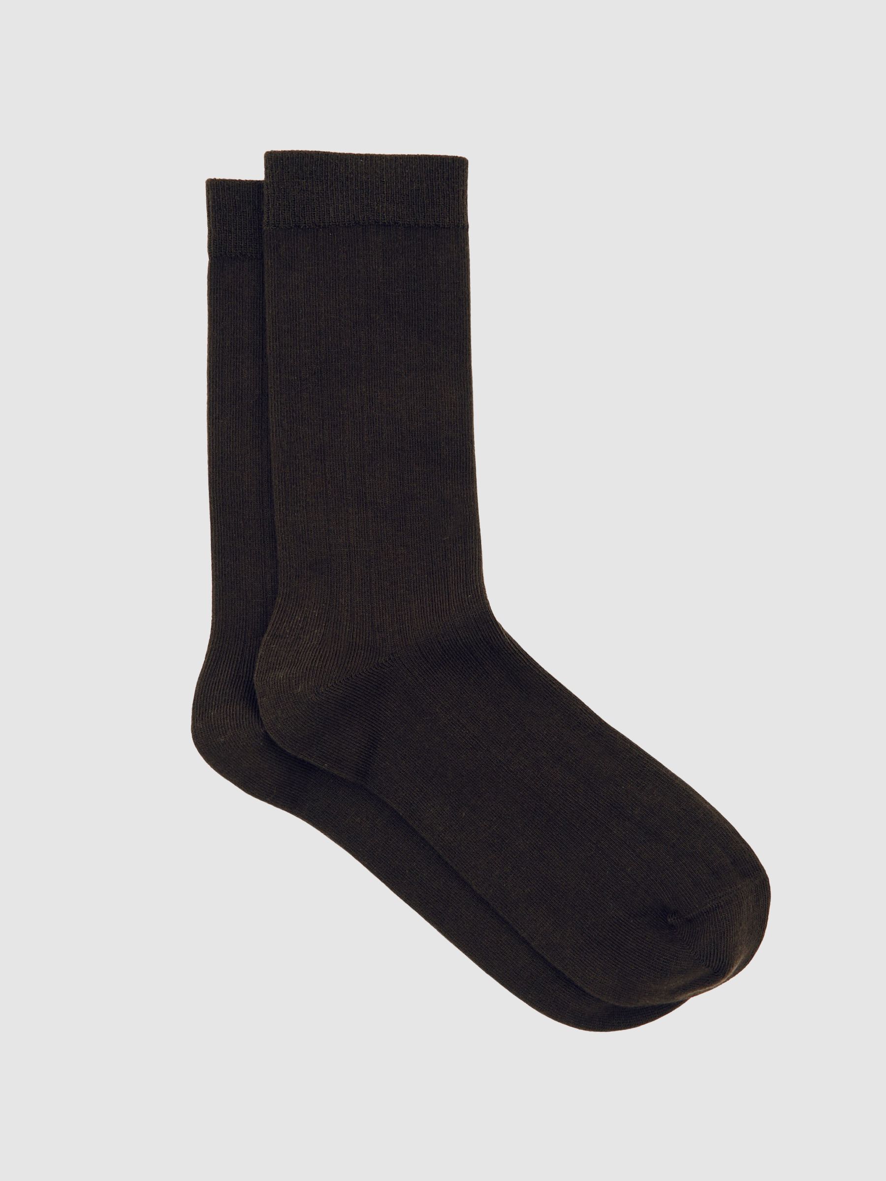 Cotton Blend Ribbed Loafer Socks in Chocolate
