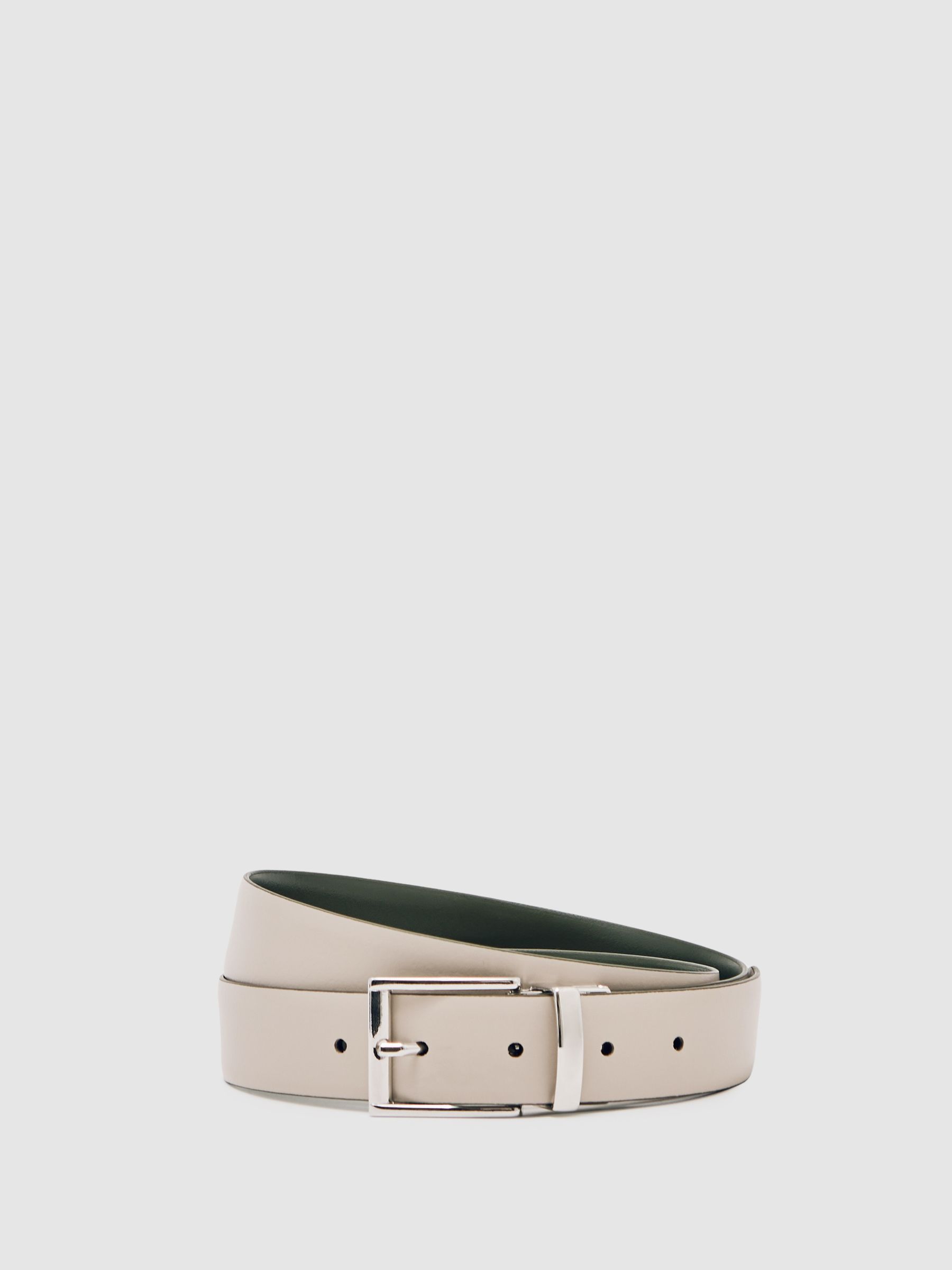 Reversible Leather Belt in Forest Green/Off White