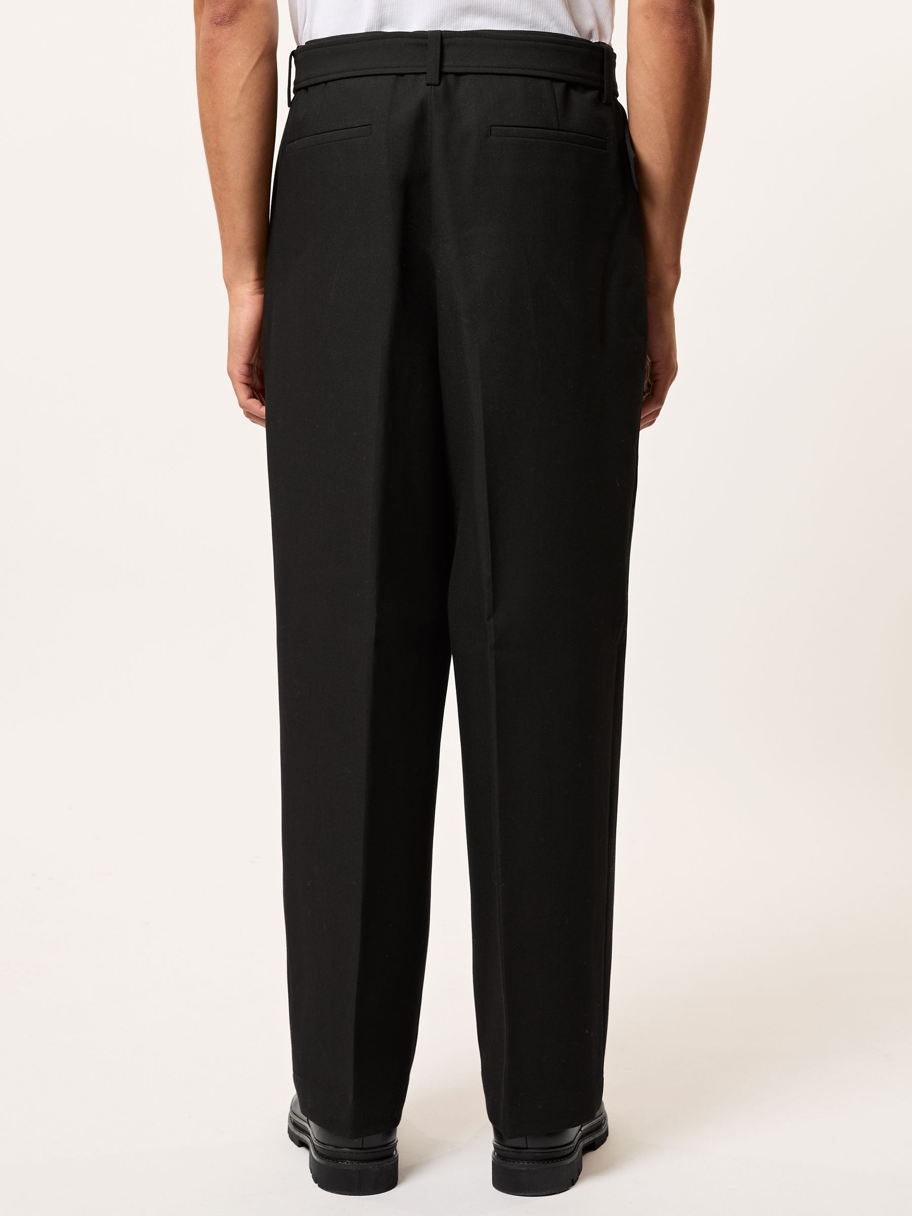 Monogram Relaxed-Fit Belted Trousers in Black