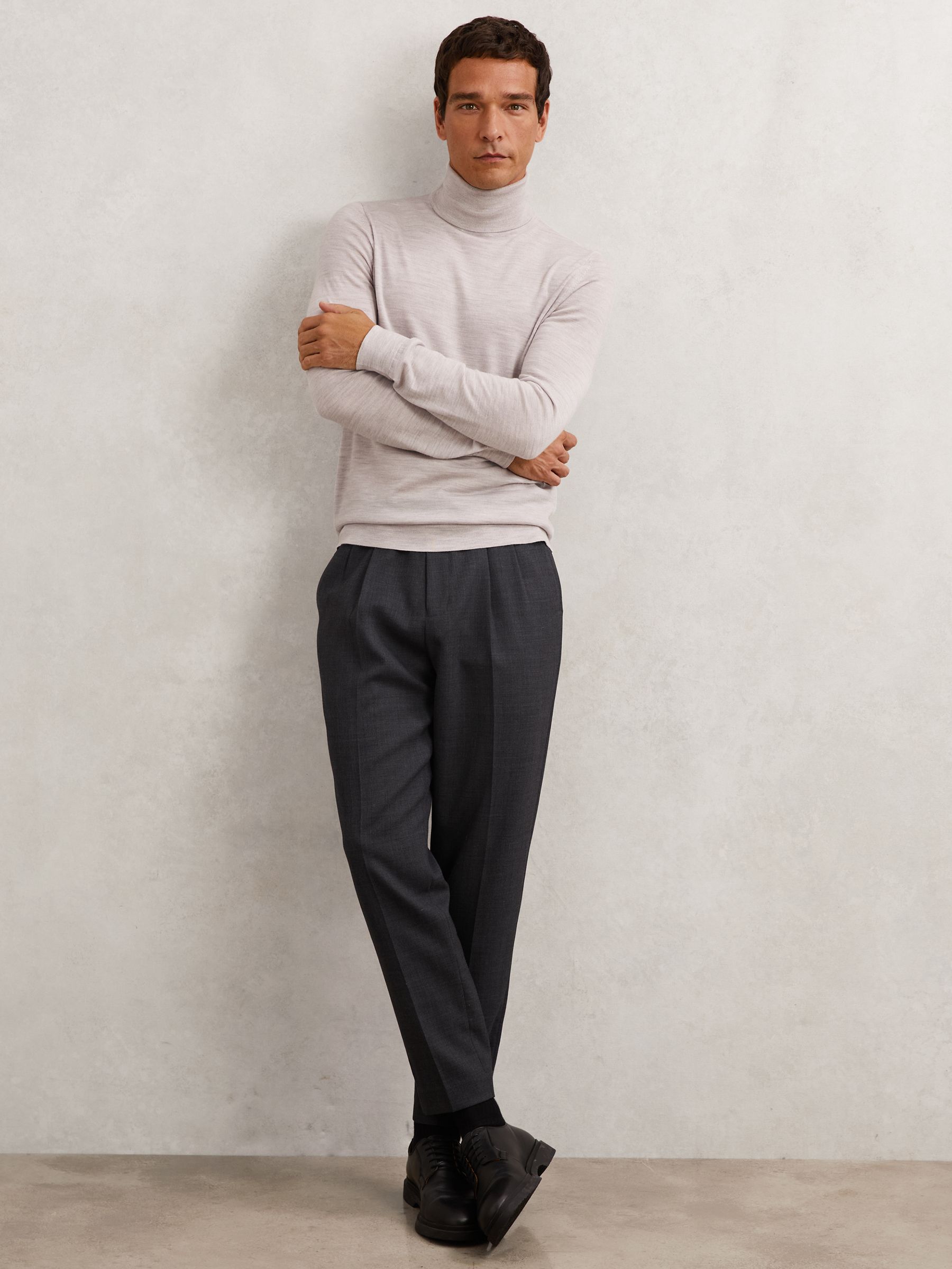 Merino Wool Roll-Neck Jumper in Wicker Brown Melange