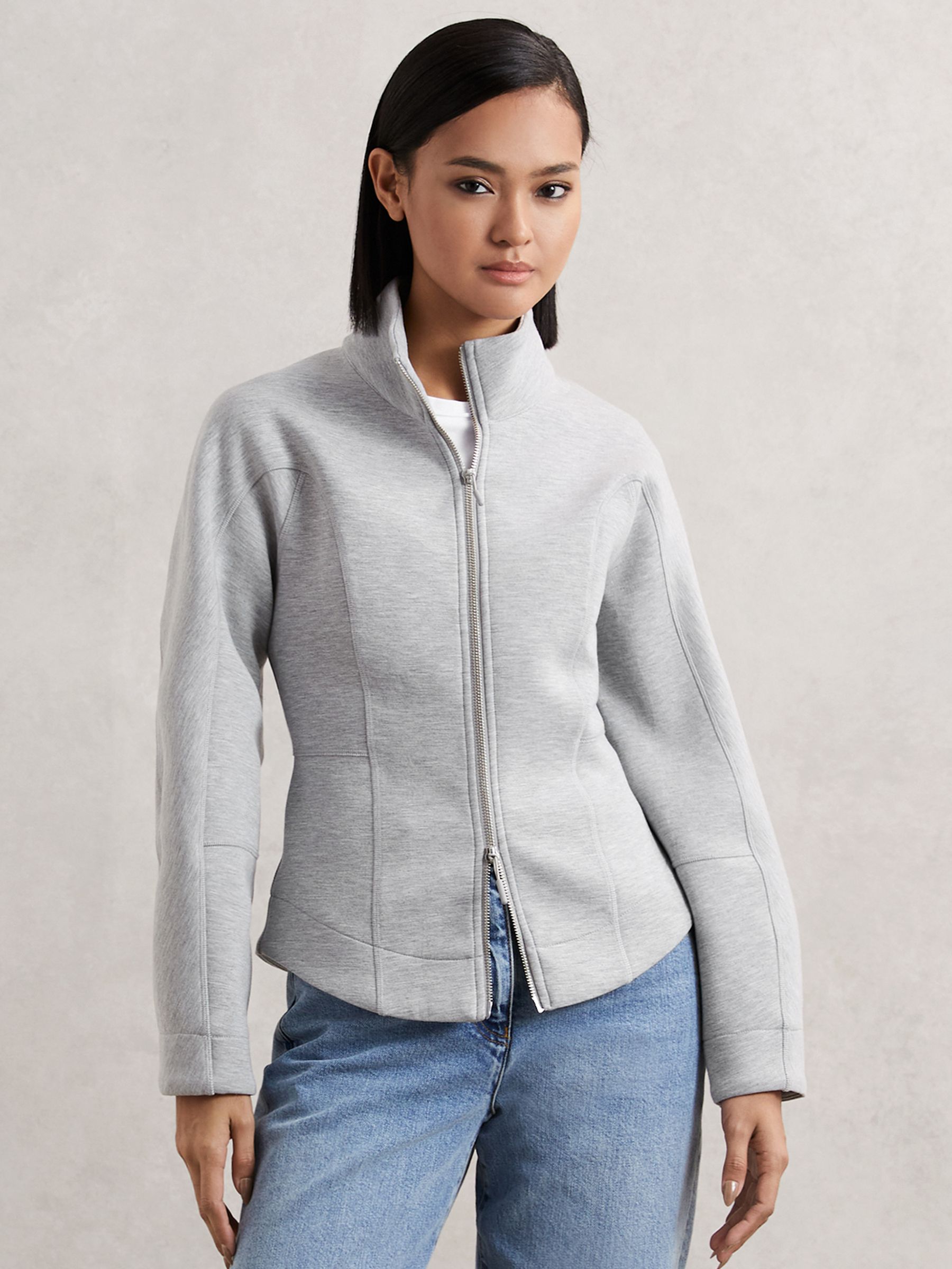 Funnel-Neck Zip-Through Sweatshirt in Grey