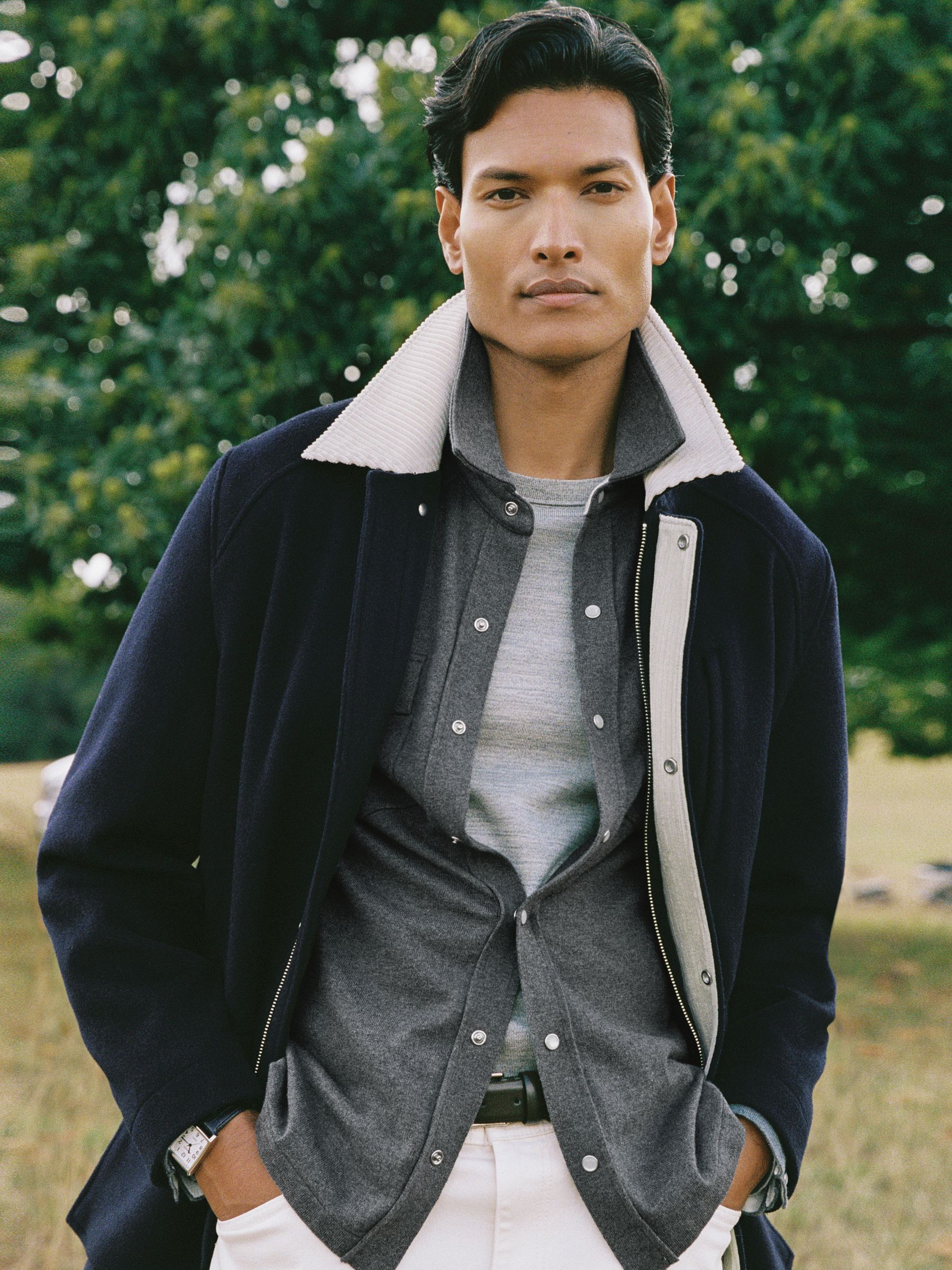 Cotton-Cashmere Western Knitted Shirt in Charcoal Grey