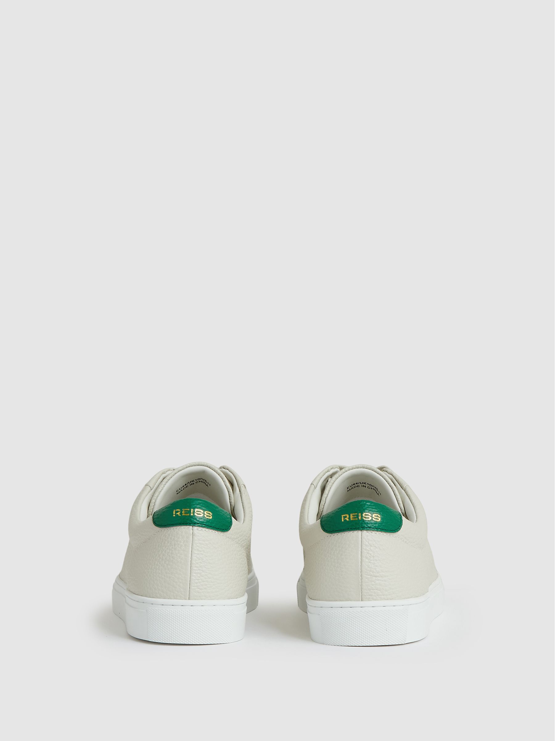 Tumbled-Leather Low-Top Trainers in Off White/Green