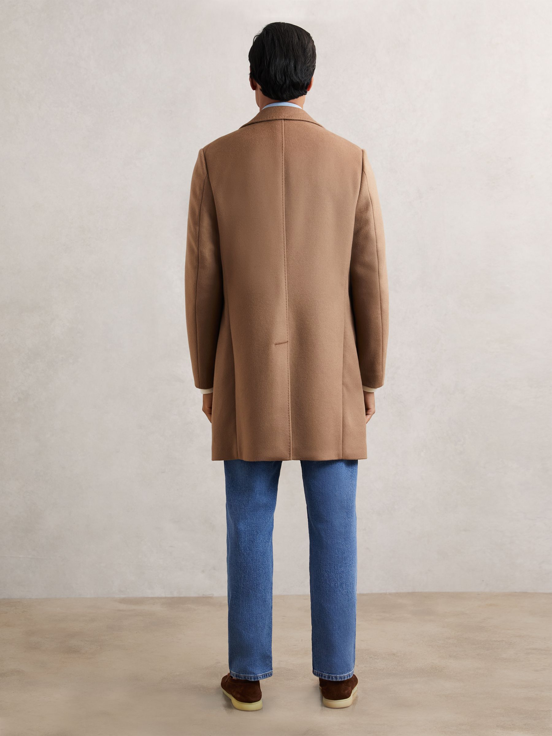 Wool-Blend Double-Breasted Overcoat in Light Brown