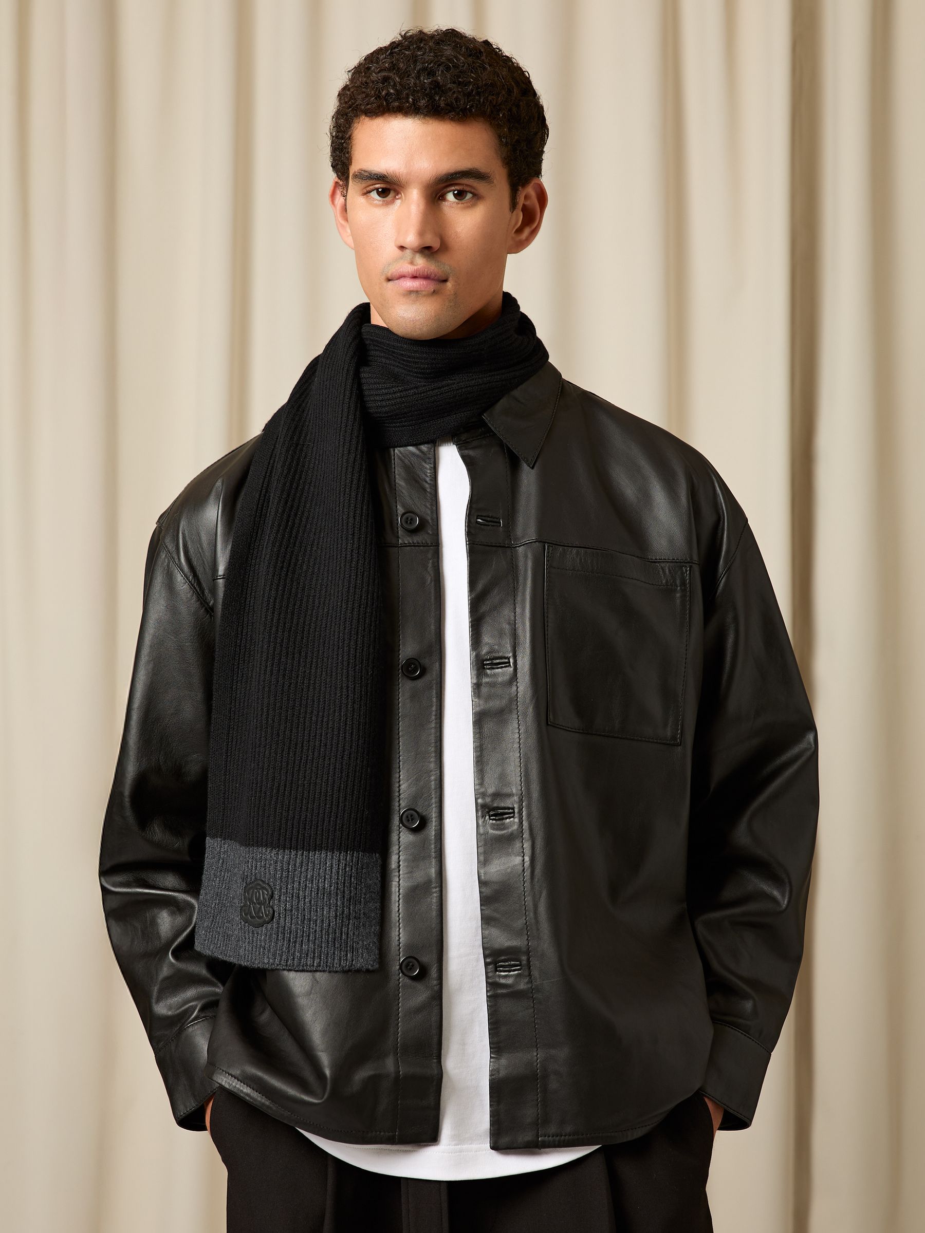 Monogram Appliqué Wool Scarf in Black