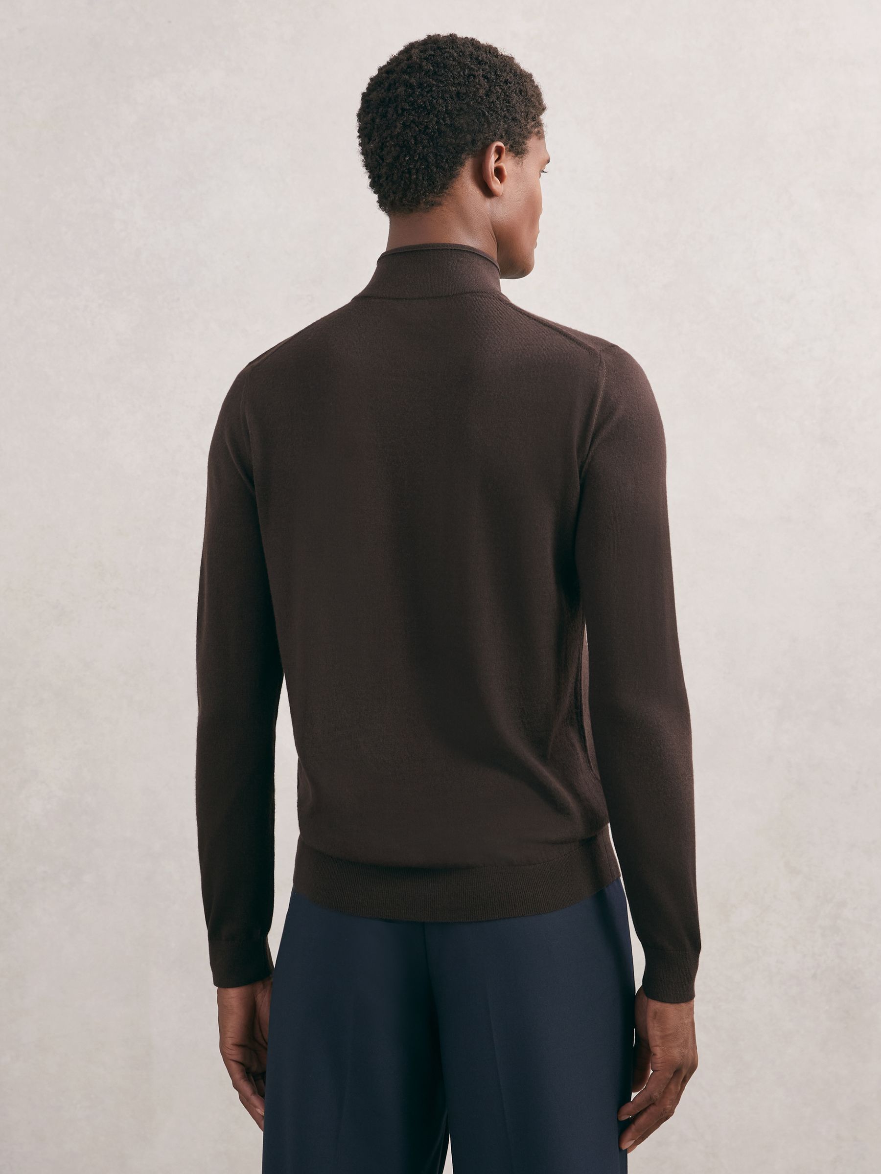 Merino Wool Zip-Through Cardigan in Chocolate Brown