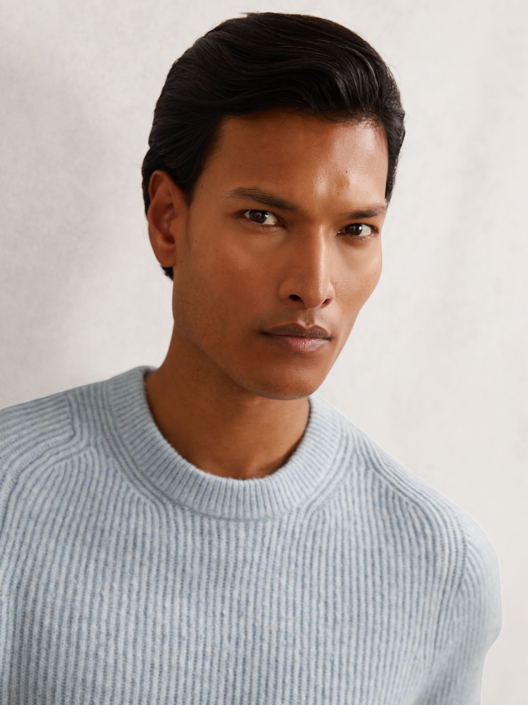 Brushed Rib-Knit Crew-Neck Jumper with Wool in Soft Blue
