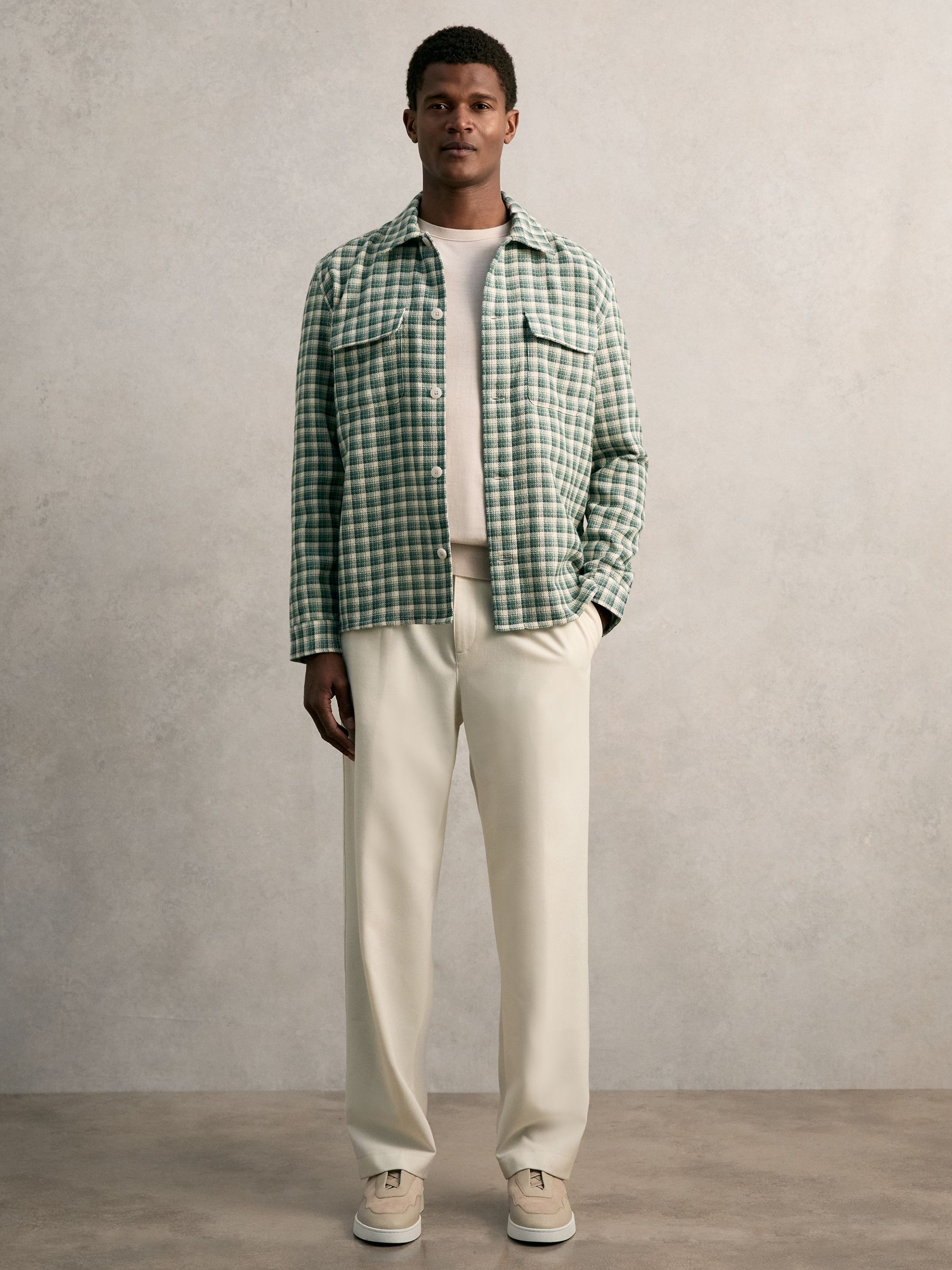 Woven Check Twin Pocket Overshirt in Green Multi