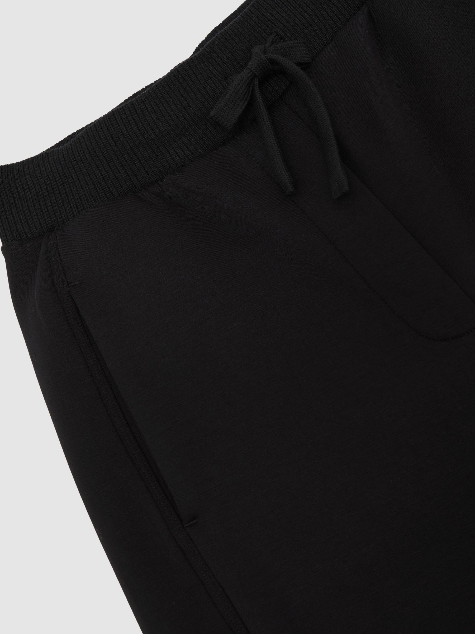 Wide-Leg Interlock Drawstring Joggers in Black
