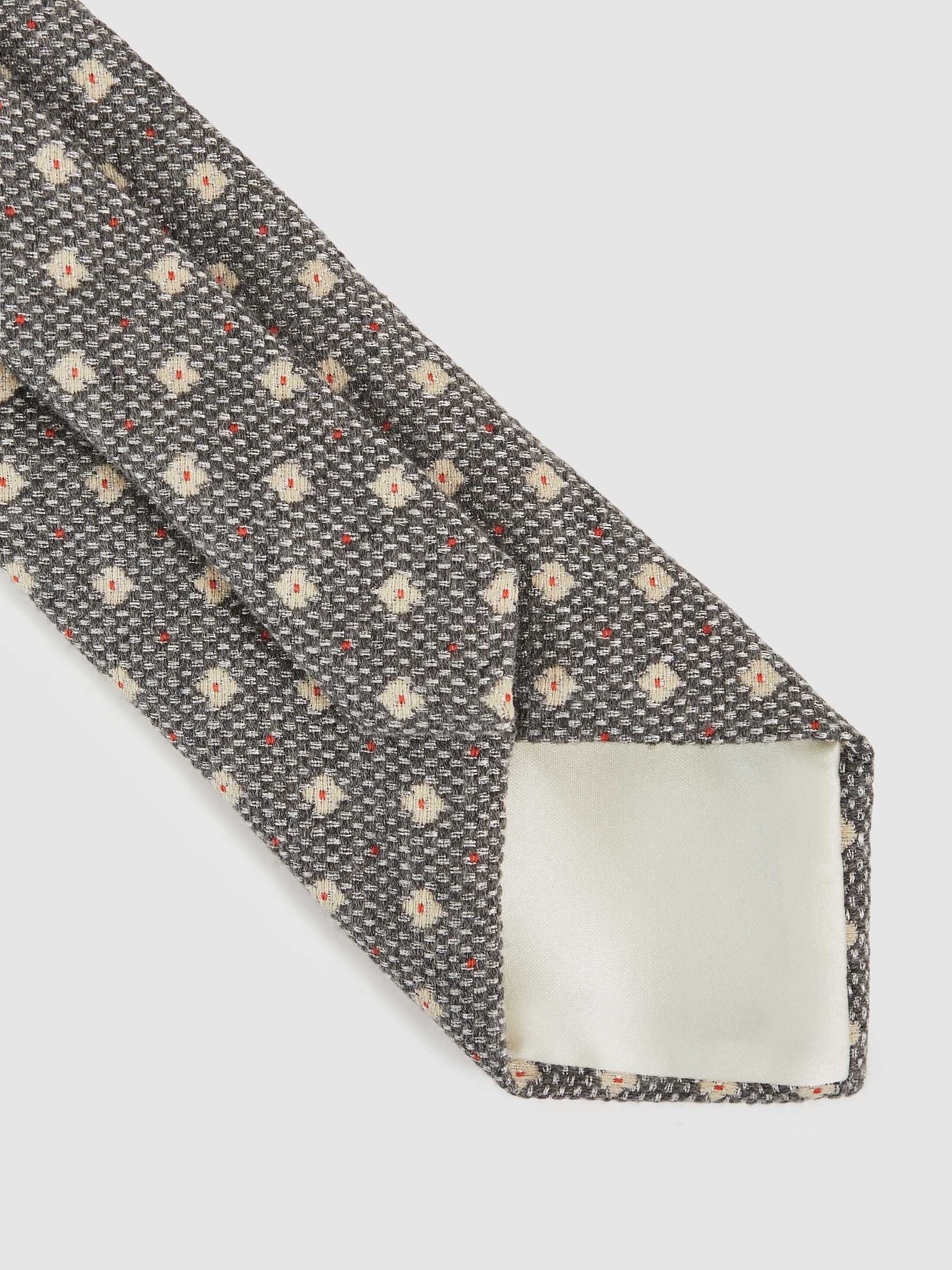 Wool-Silk Floral-Medallion Tie in Grey