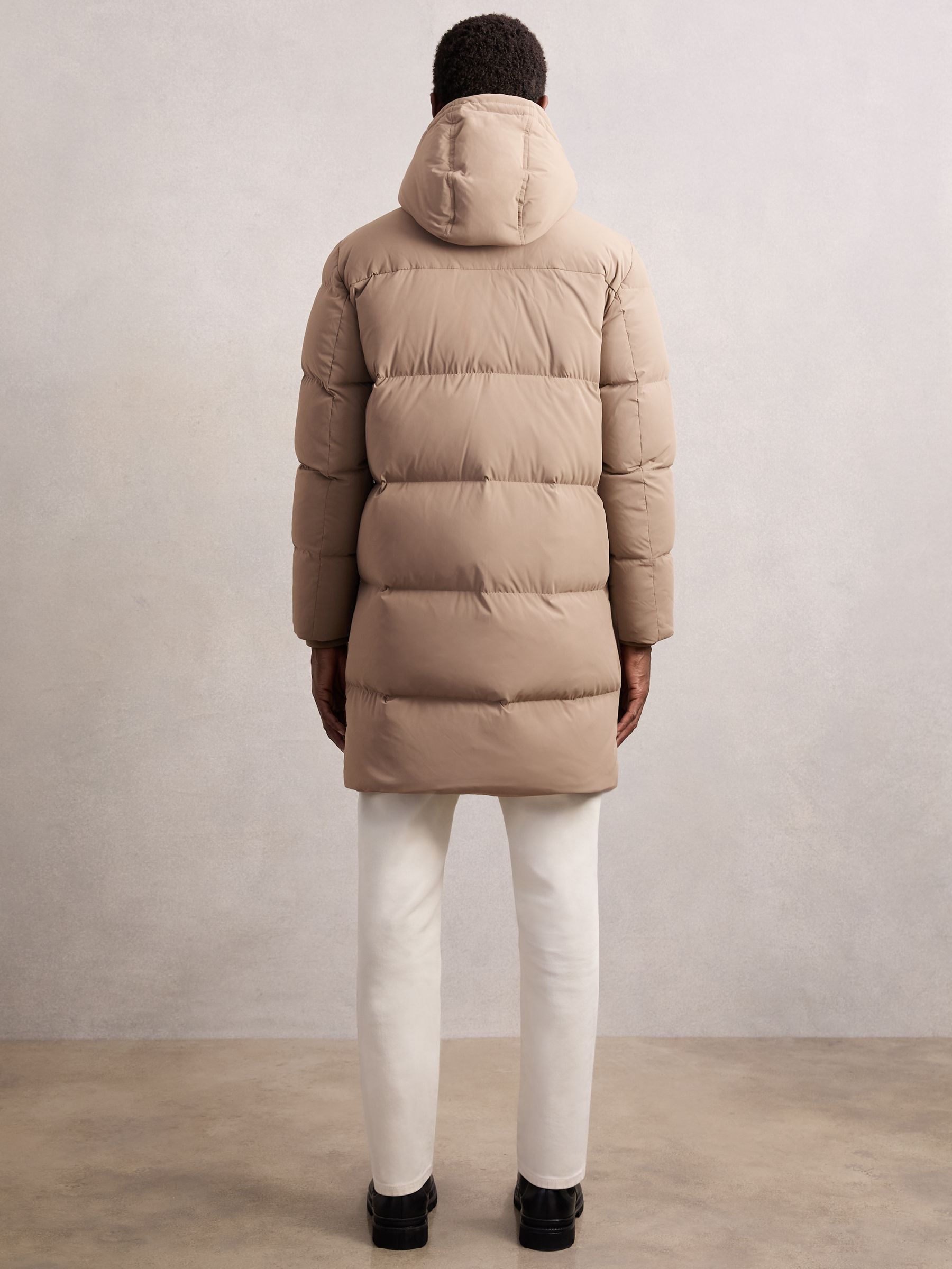 Longline Quilted Puffer Jacket in Light Camel Brown