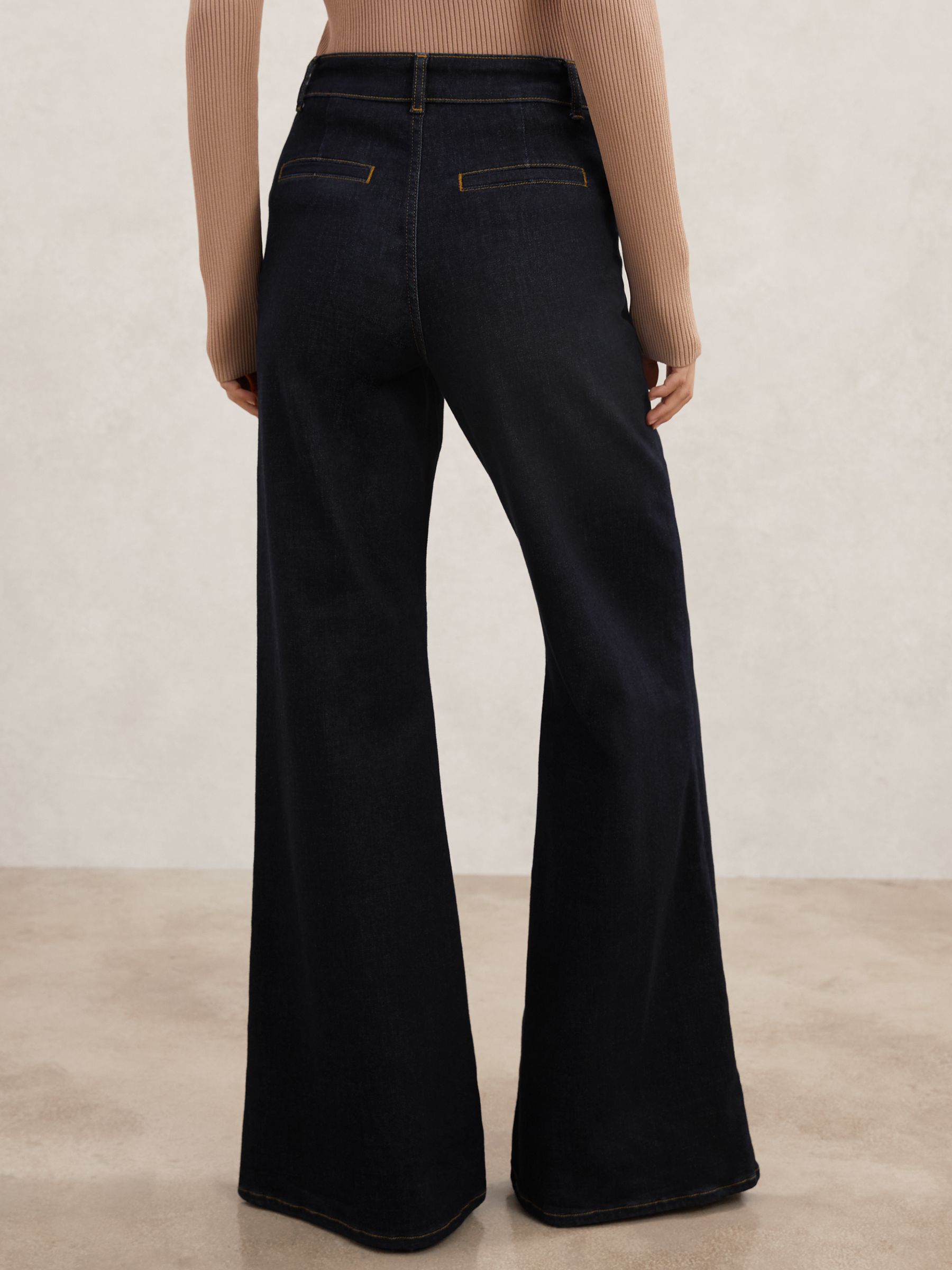 Petite Flared Pocket-Detail Jeans in Dark Blue