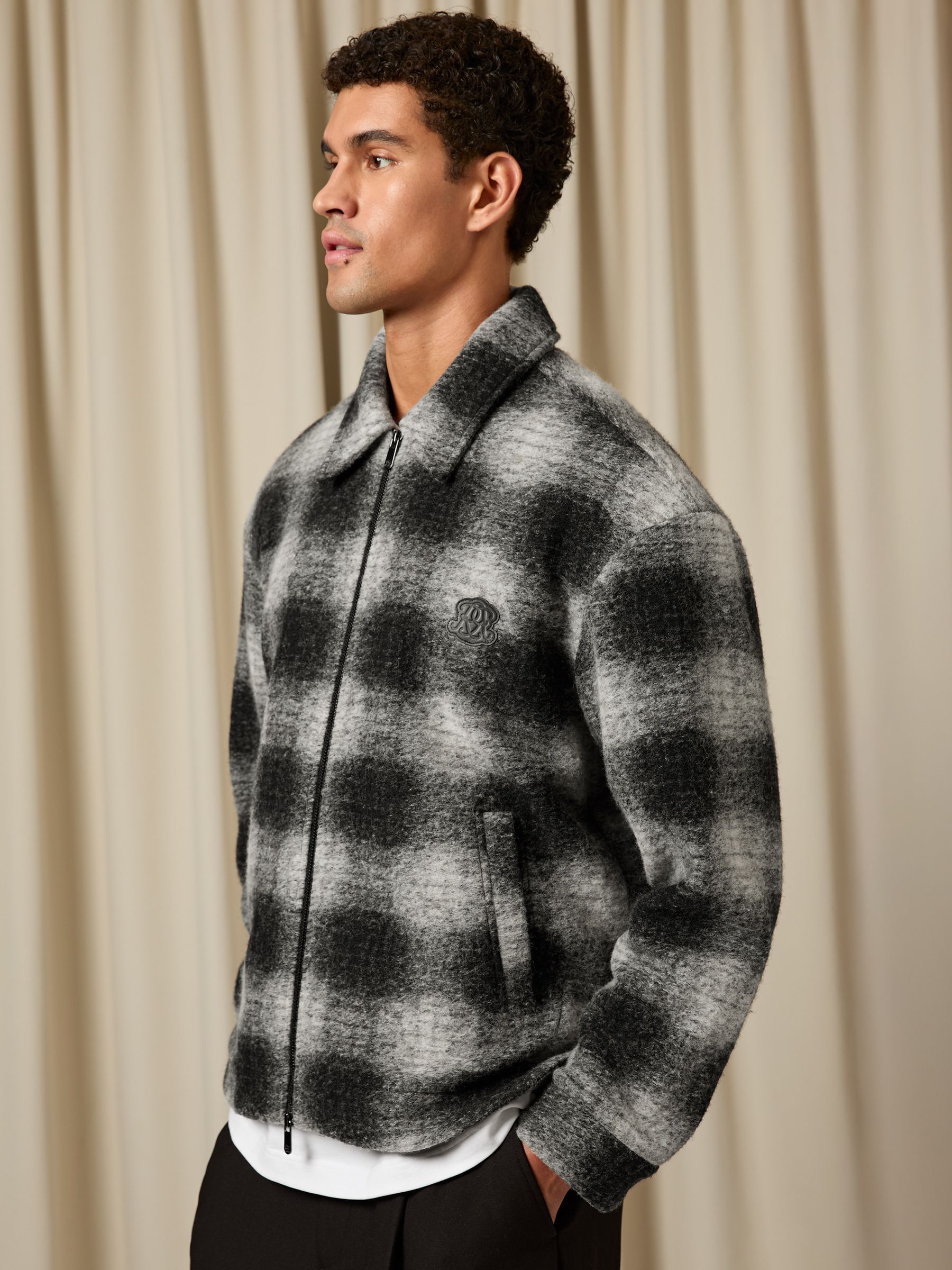 Monogram Embroidered Relaxed Overshirt with Wool in Black/White