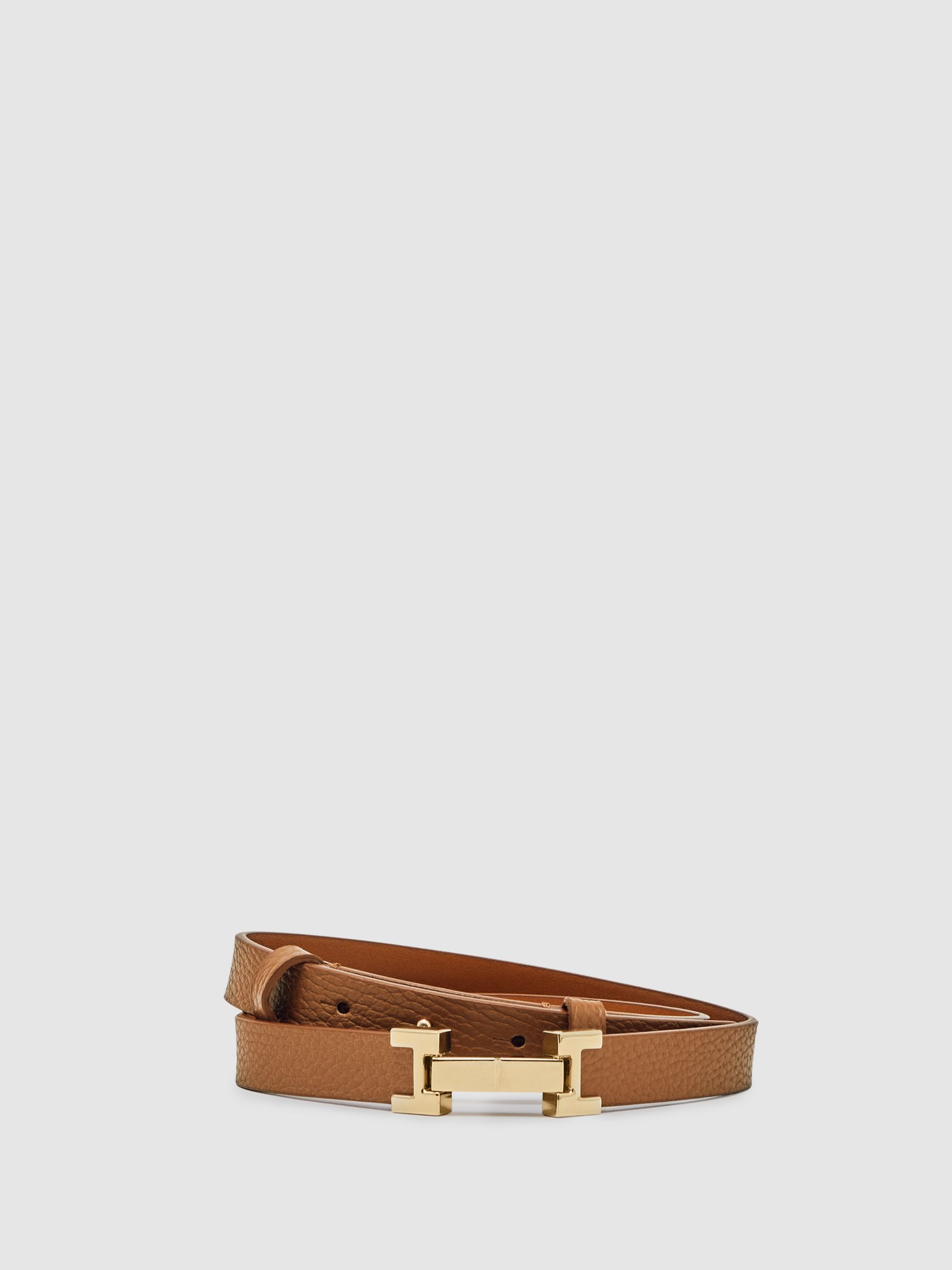 Leather Square Hinge Belt in Tan