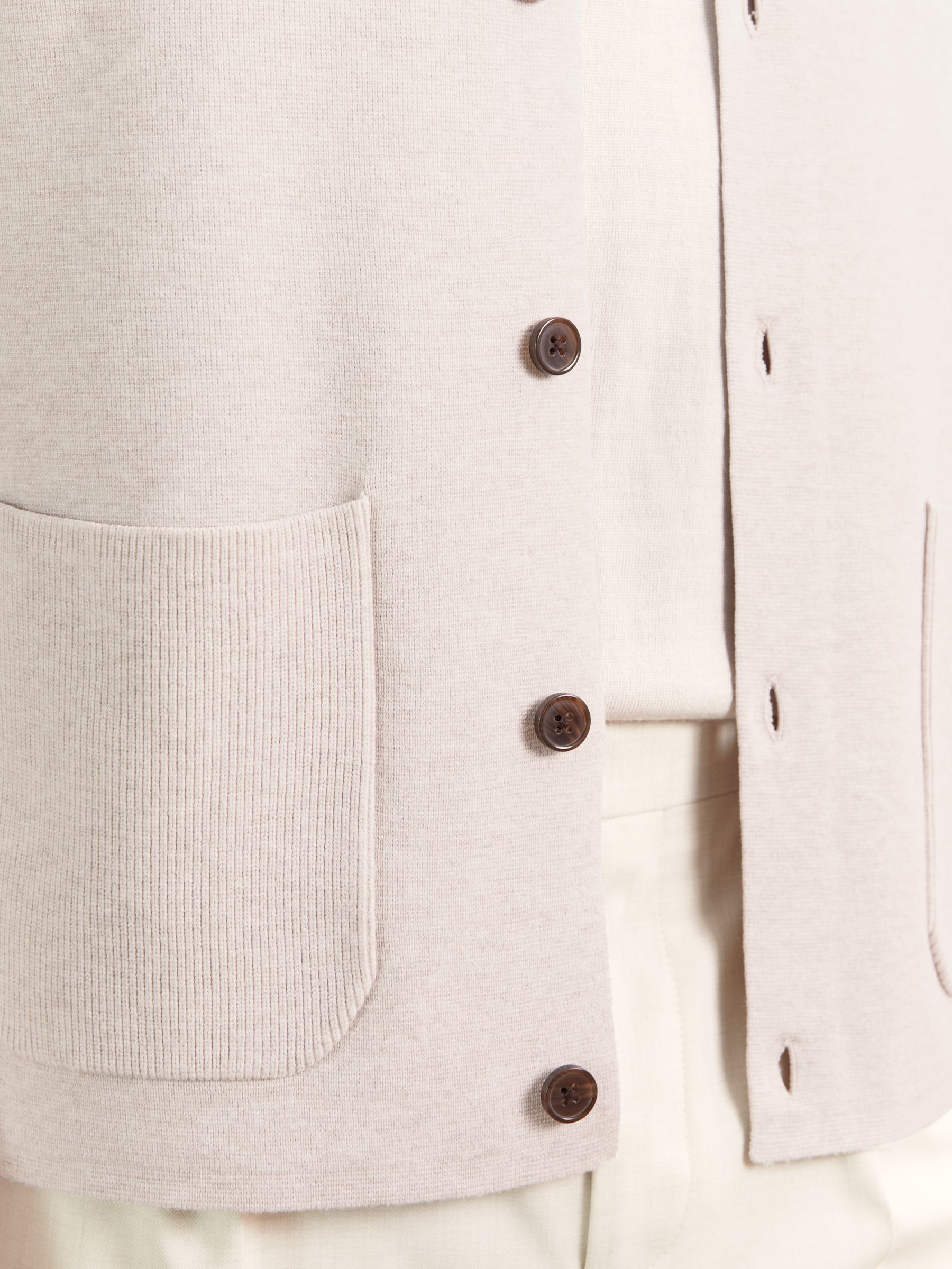 Button-Through Ribbed-Sleeve Cardigan in Oatmeal Brown