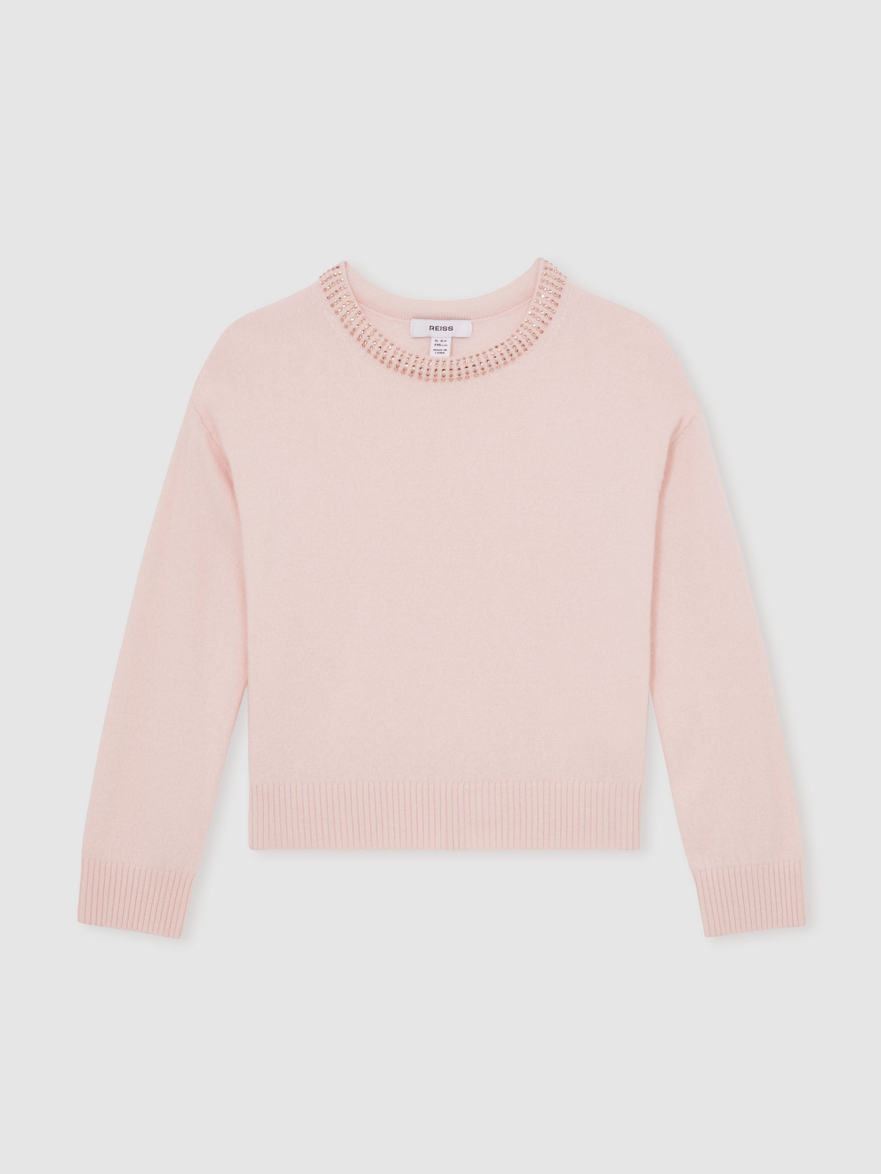 9-13 yrs Wool-Blend Crystal-Neckline Jumper With Cashmere in Blush