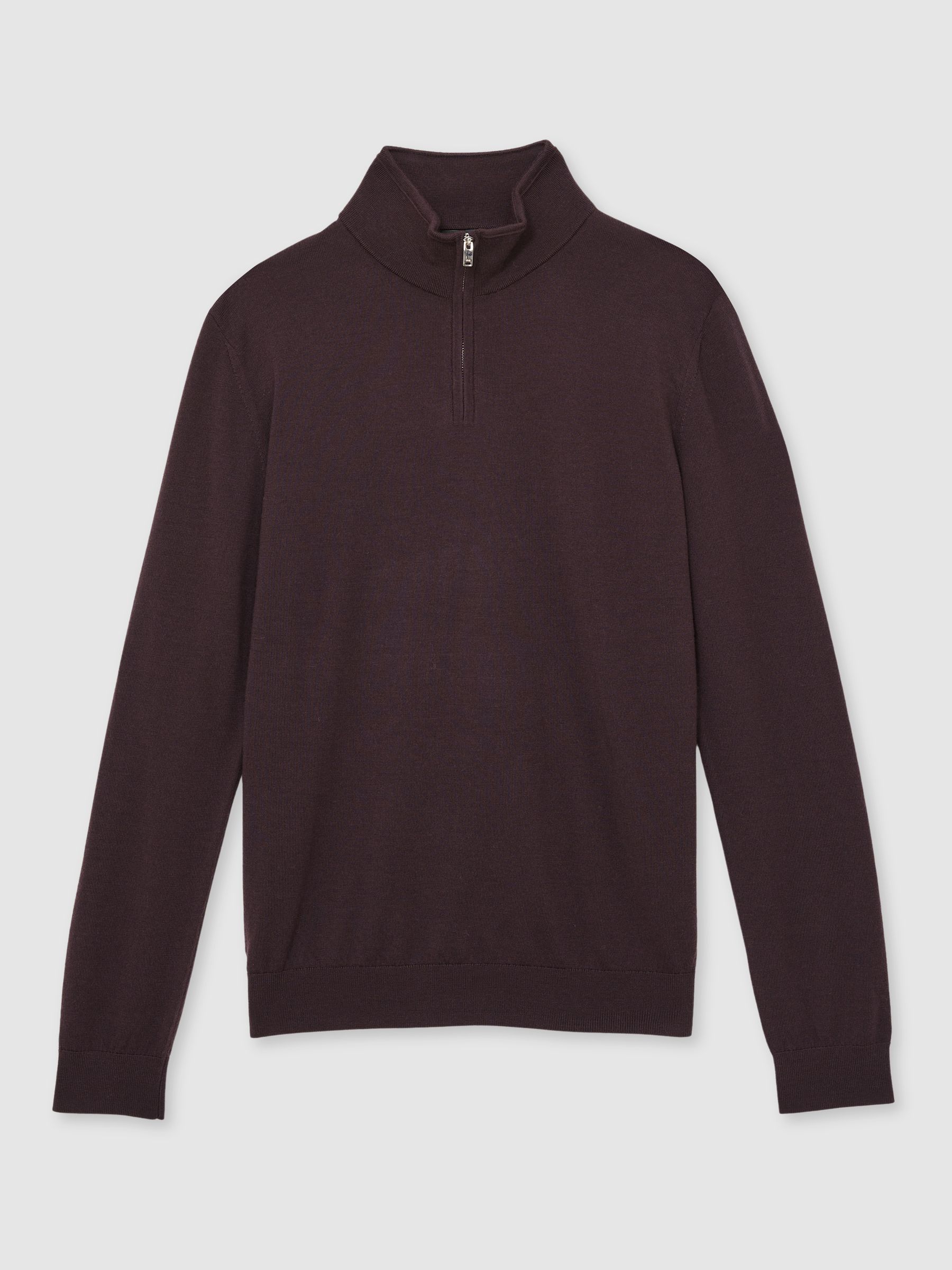 Merino Wool Half-Zip Funnel Neck Jumper in Dark Bordeaux