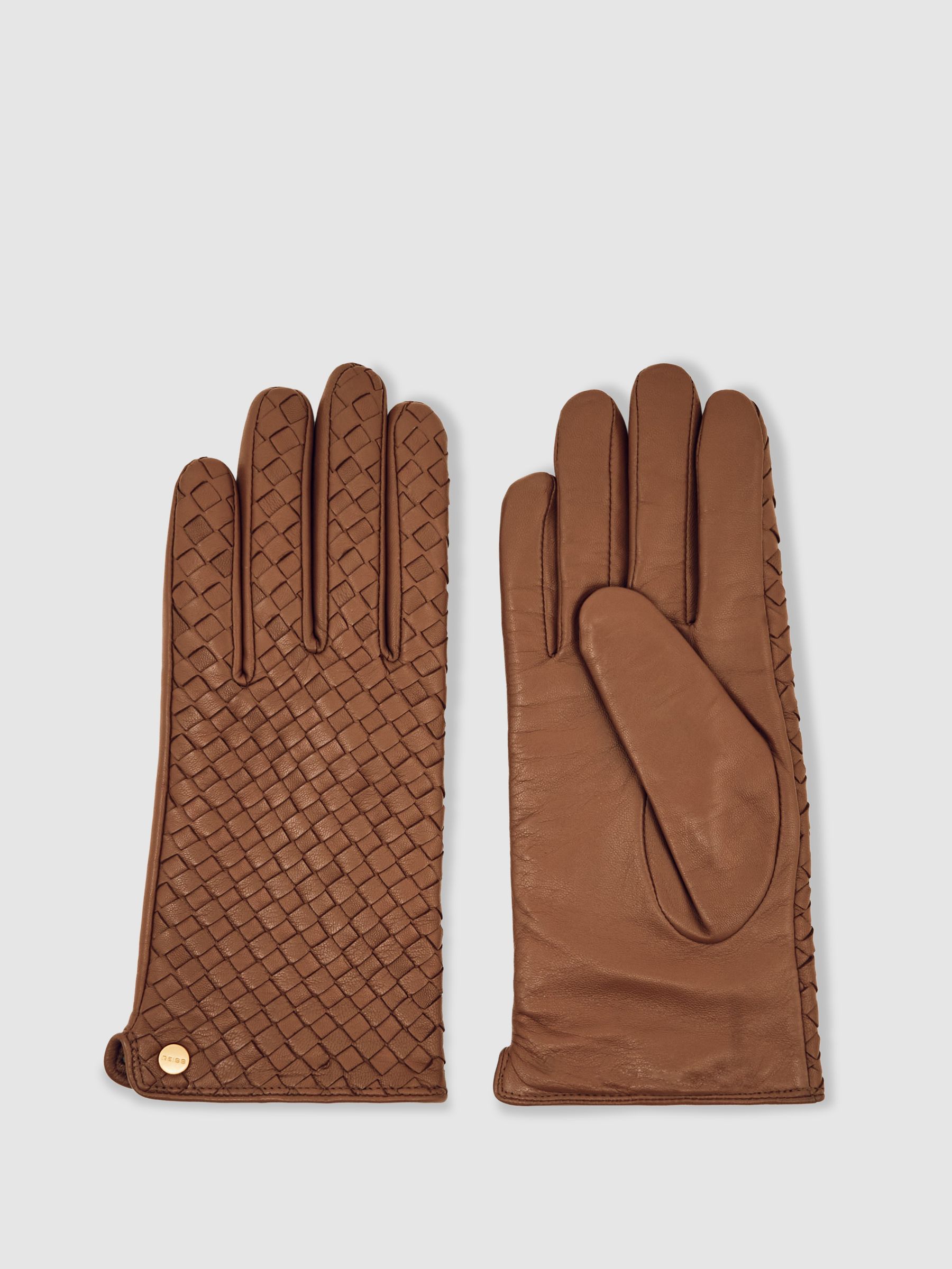 Woven Leather Gloves in Tan