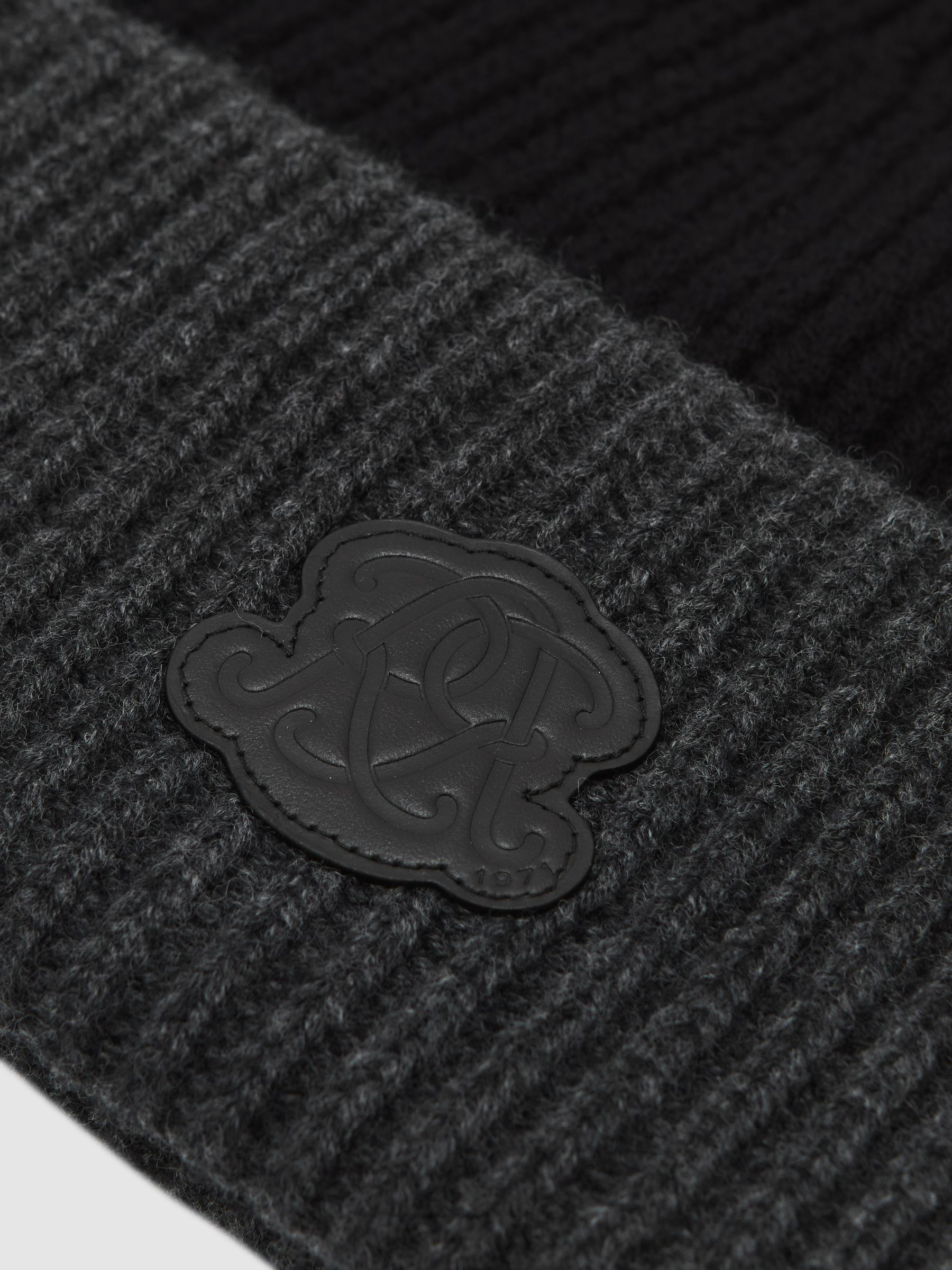 Monogram Appliqué Wool Beanie in Black