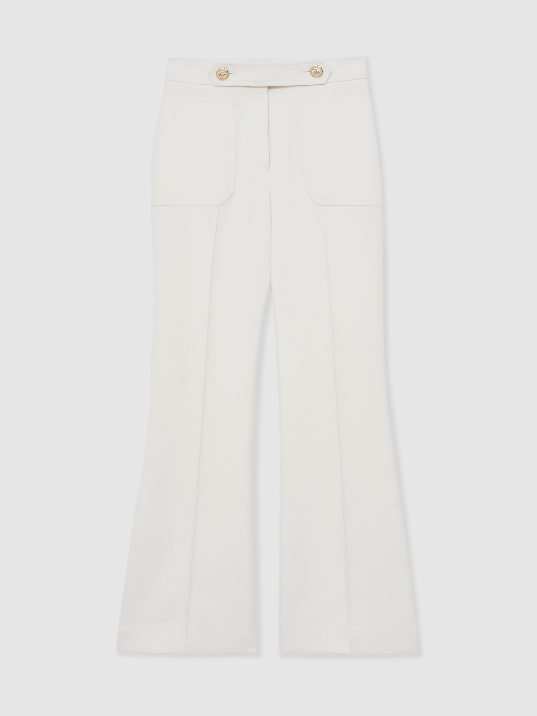 Petite Twill Button-Tab Flared Trousers With Wool in White