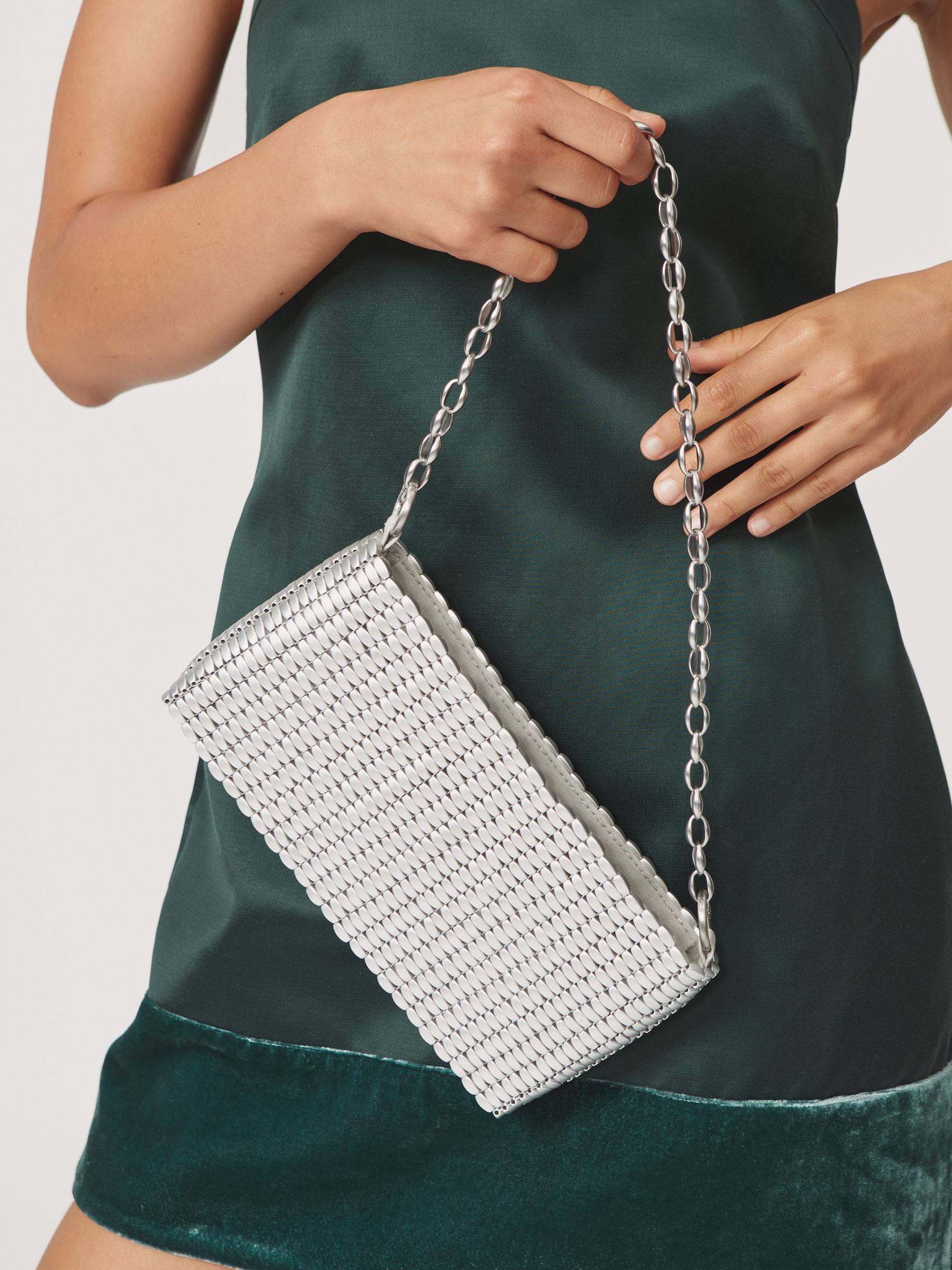 Beaded Removable Strap Shoulder Bag in Silver