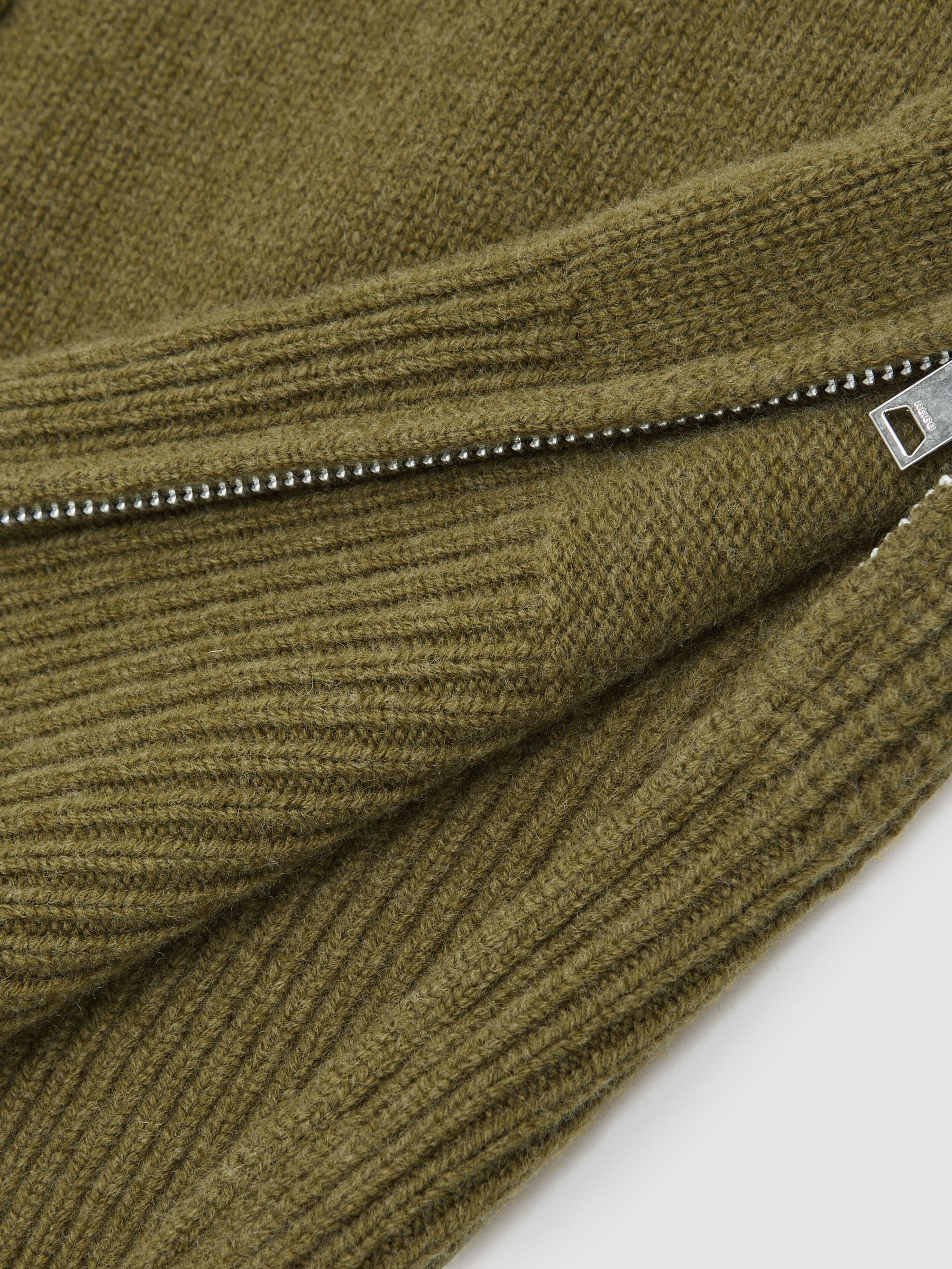 Wool Zip-Detail Funnel-Neck Jumper in Green