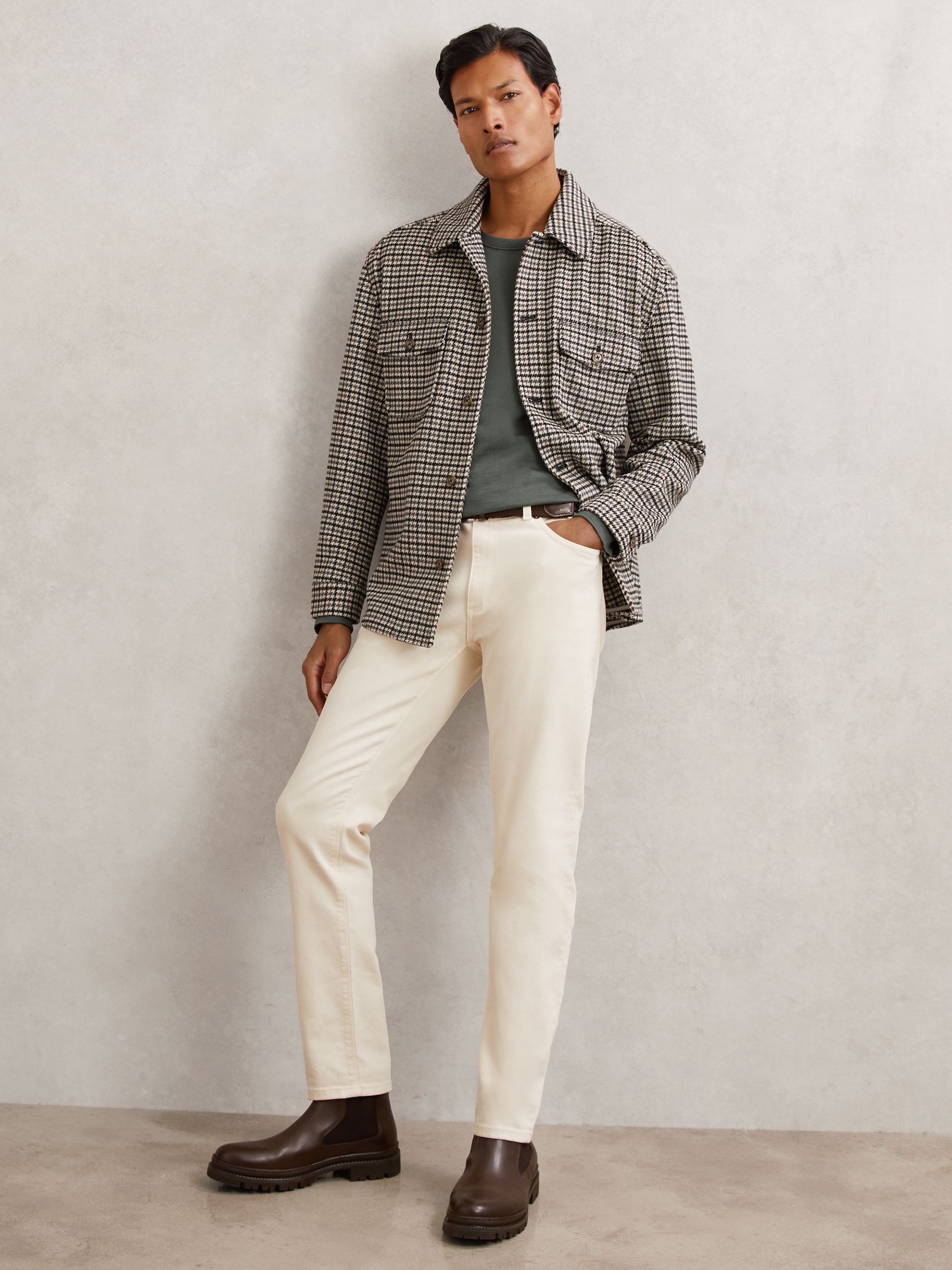 Wool-Blend Houndstooth-Check Overshirt in Grey