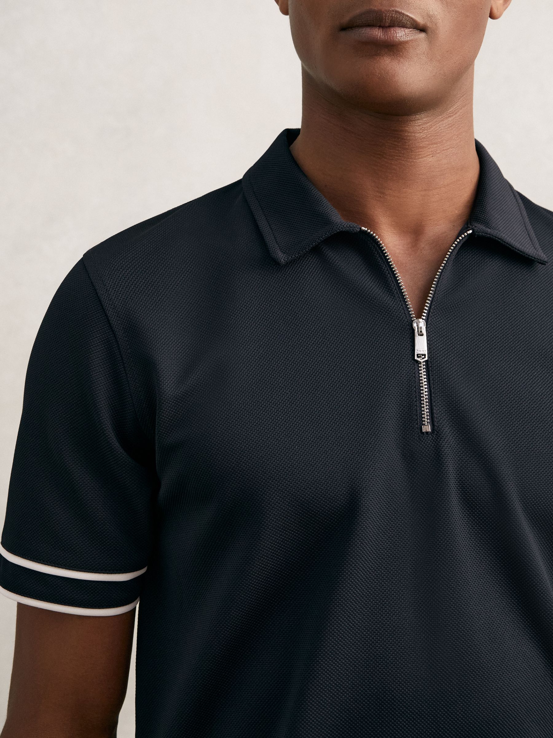 Textured Half-Zip Tipped Polo Shirt in Airforce Blue