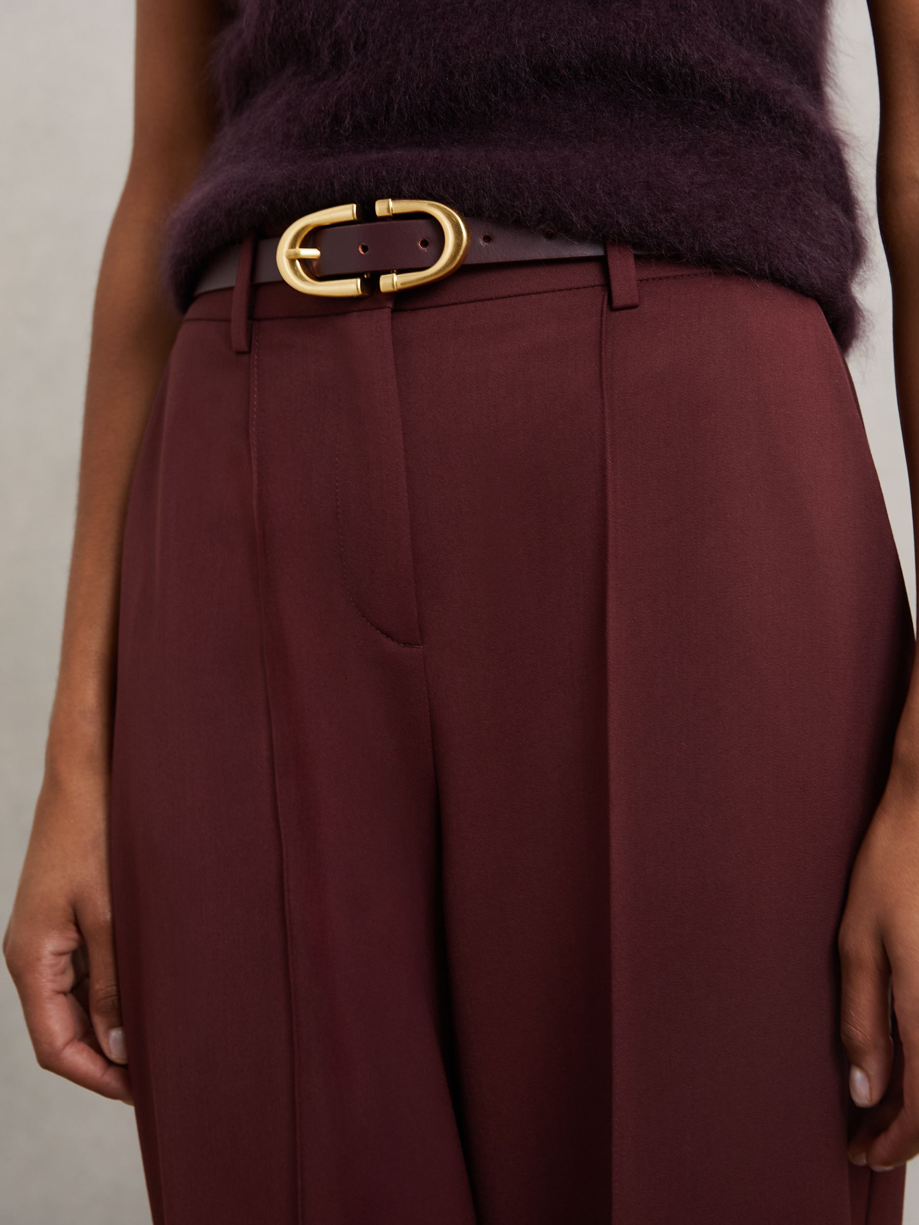 Petite Wide-Leg Pintuck Trousers in Burgundy