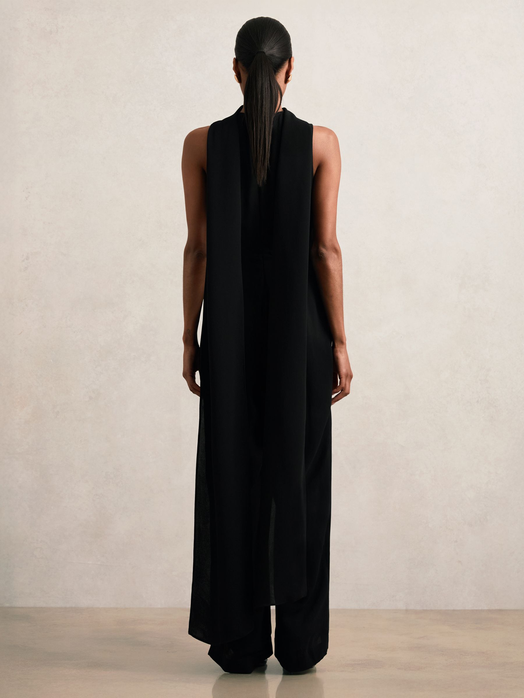 Wide-Leg Cape Jumpsuit in Black