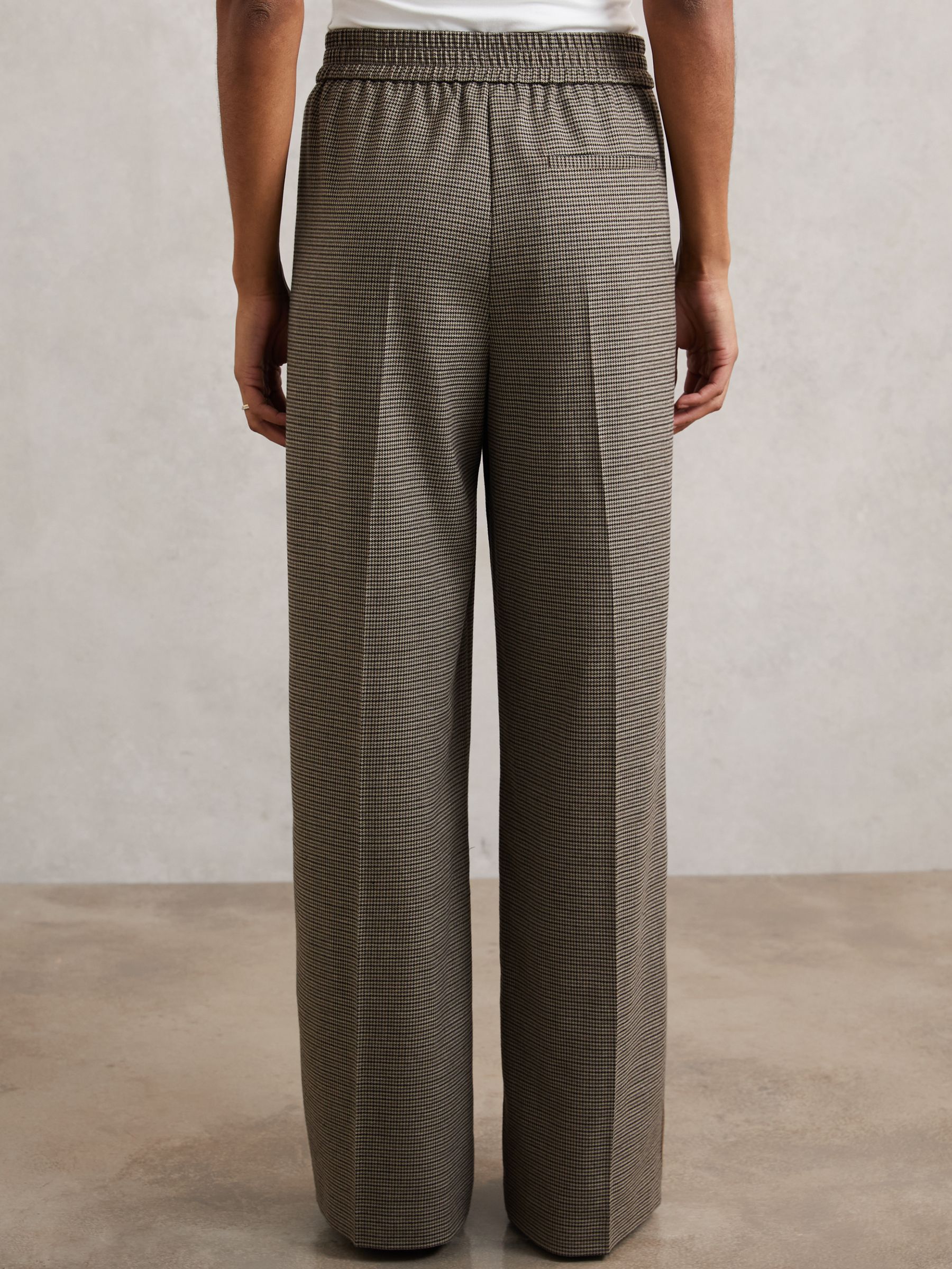 Petite Side-Stripe Wide-Leg Check Trousers in Neutral Check