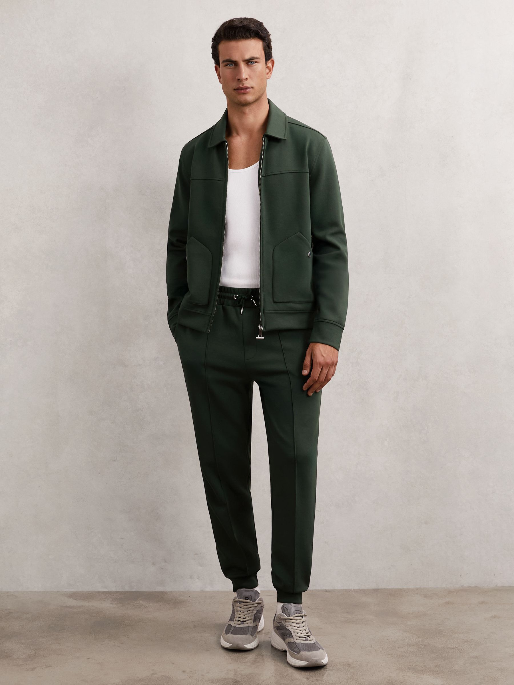 Interlock Zip Through Overshirt in Dark Sage Green