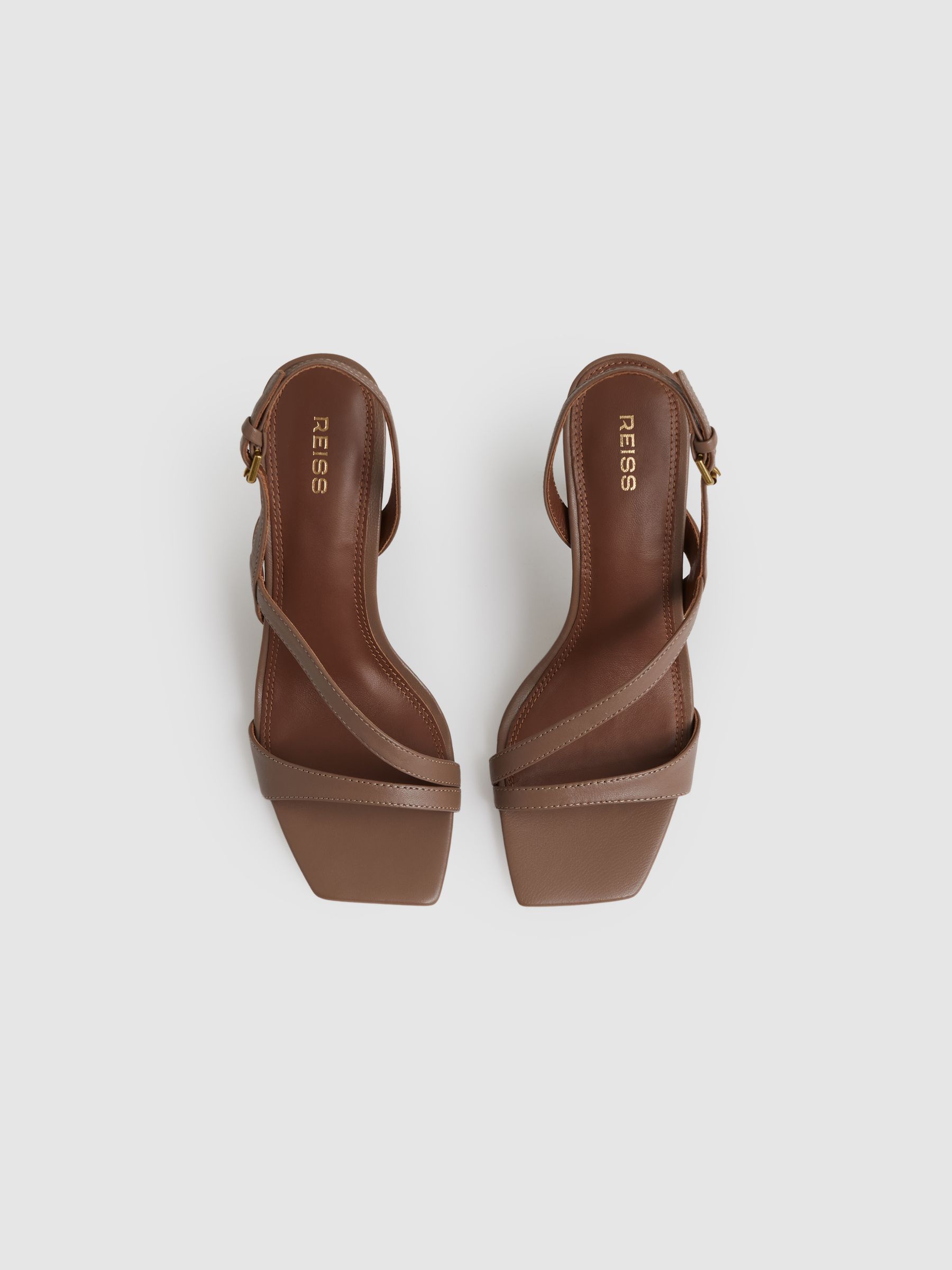 Leather Cross-Strap Heeled Sandals in Neutral