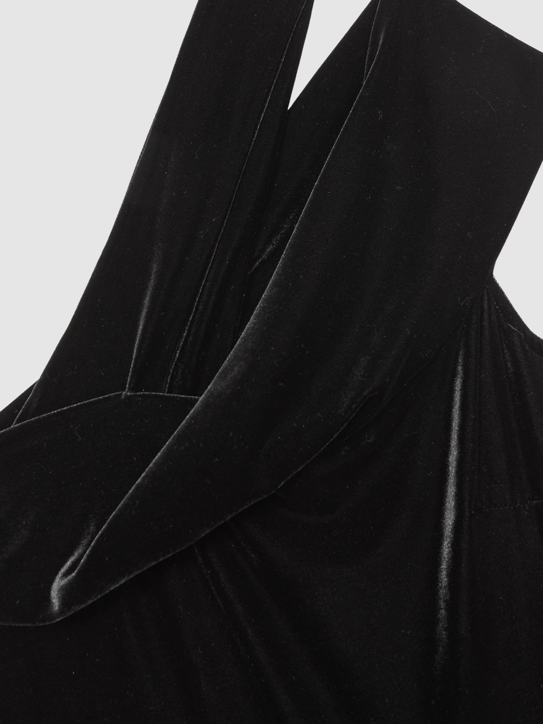 Petite Velvet One-Shoulder Wide-Leg Jumpsuit in Black