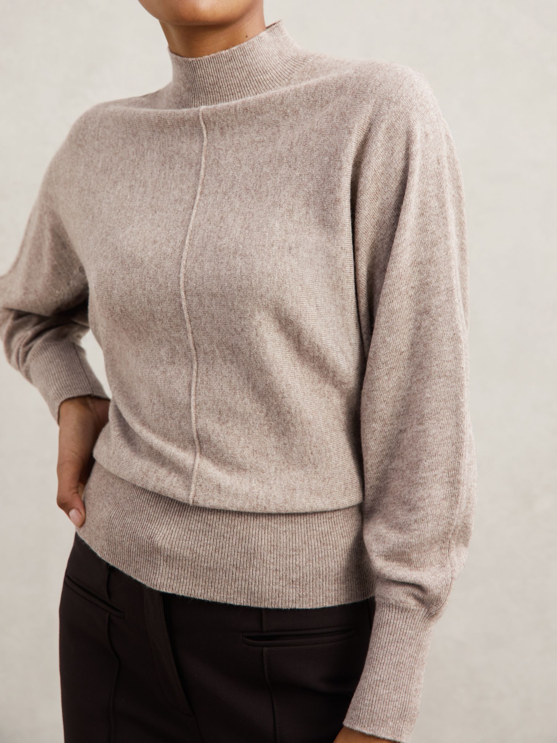 Wool-Blend Funnel-Neck Batwing Jumper with Cashmere in Neutral
