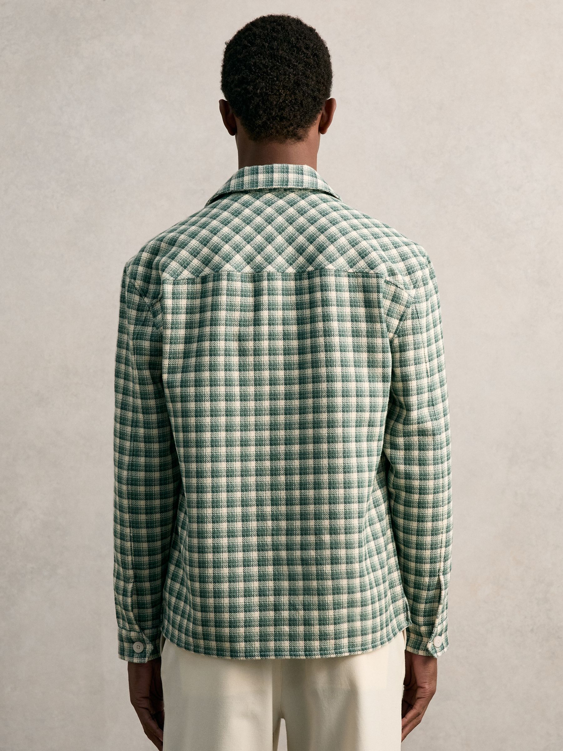 Woven Check Twin Pocket Overshirt in Green Multi