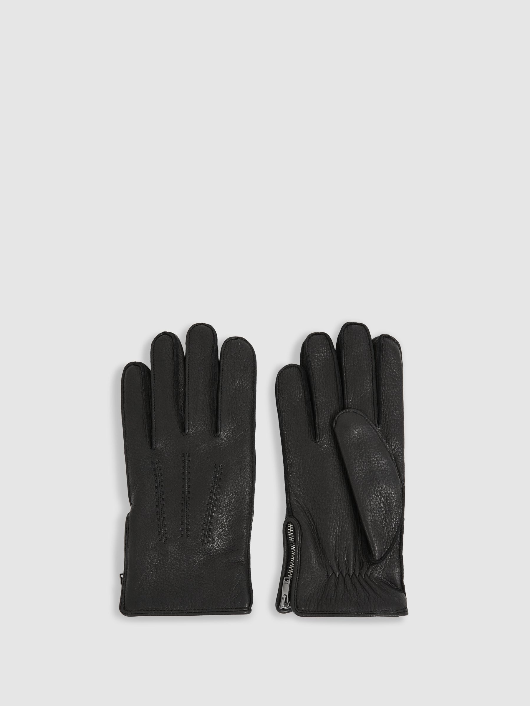 Leather Zip-Side Gloves in Dark Brown