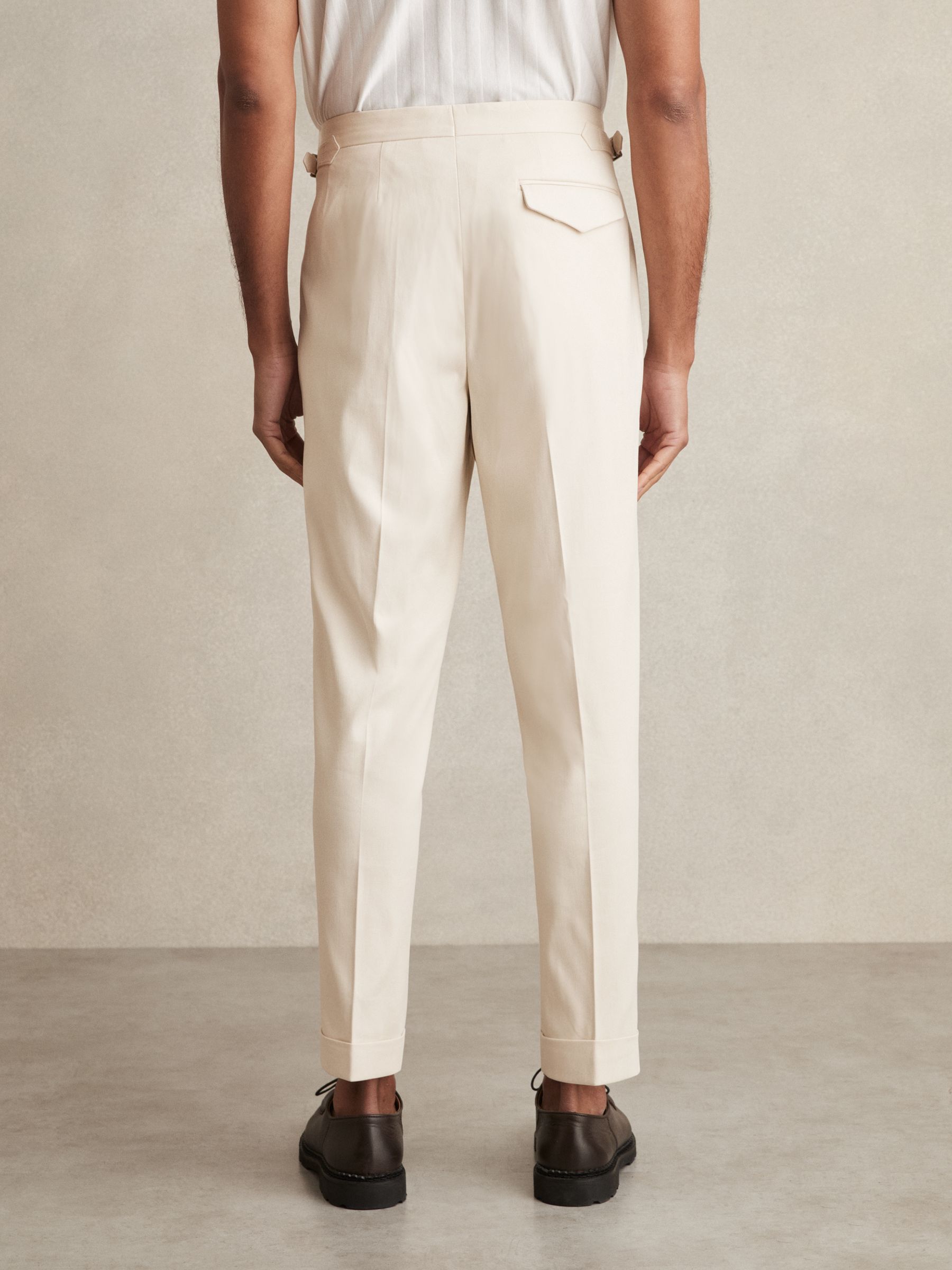 Stretch Cotton Tapered Trousers in Stone