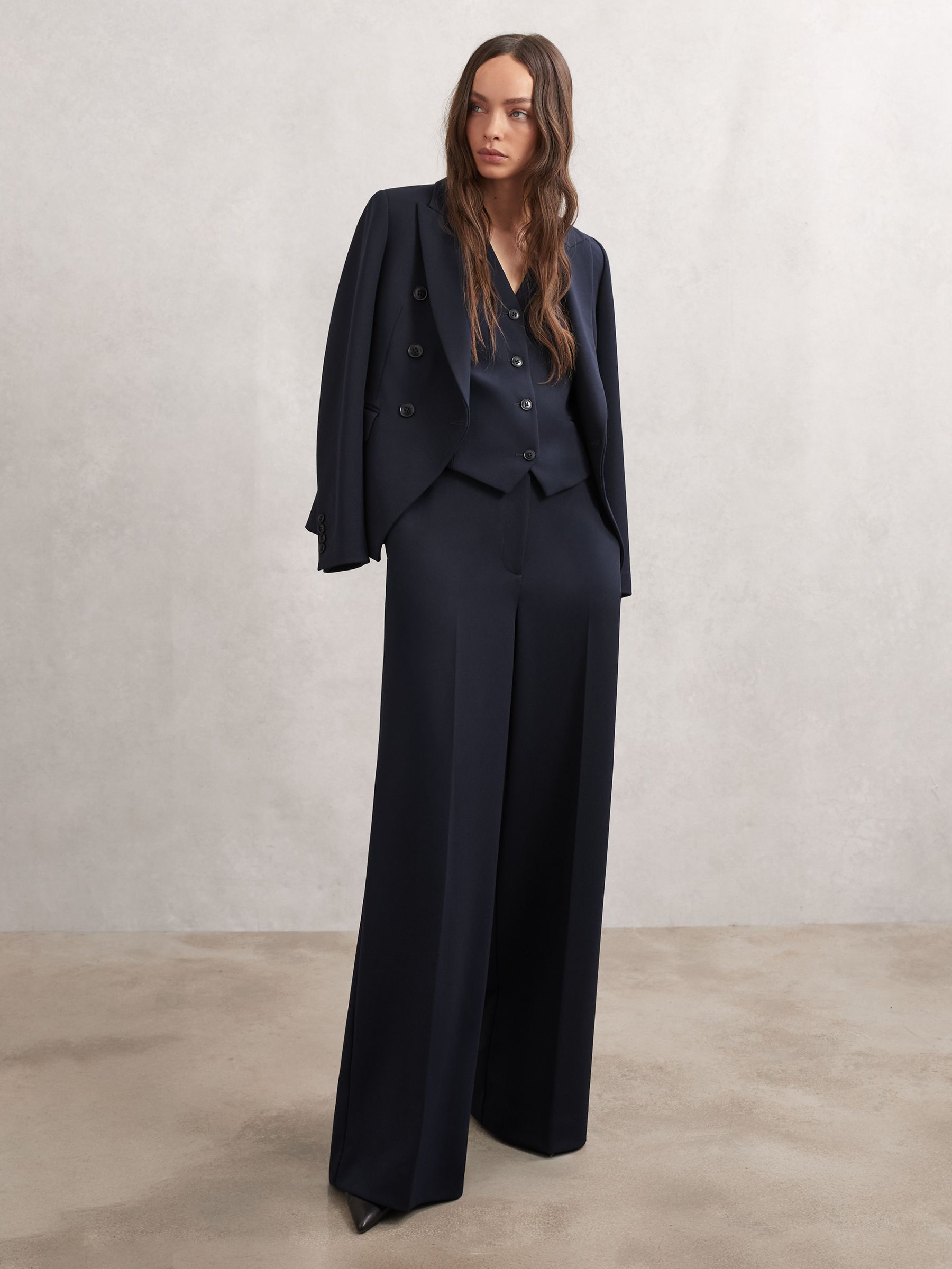 Petite Wide-Leg Suit Trousers in Navy