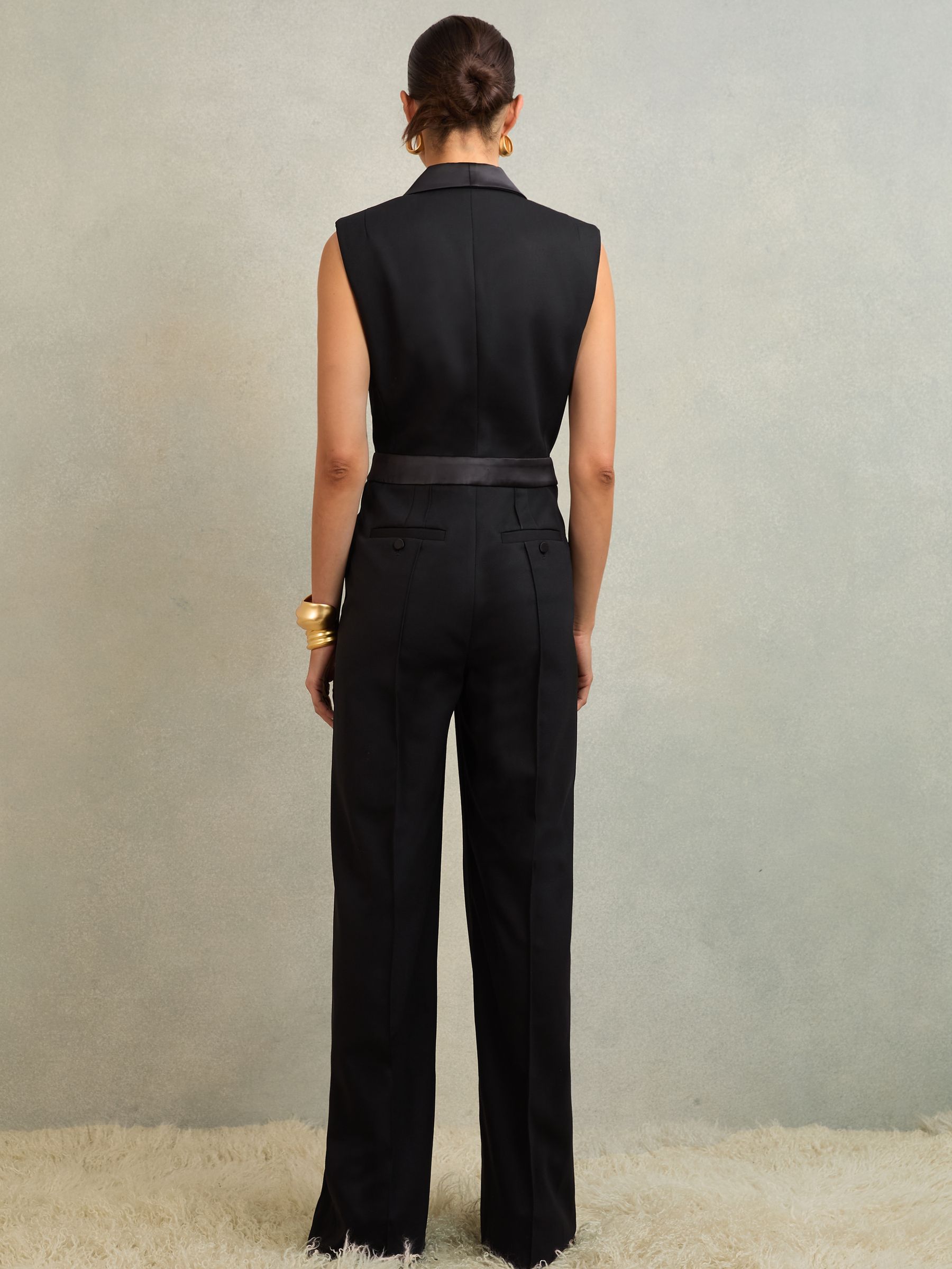 Atelier Wide-Leg Tuxedo Jumpsuit in Black
