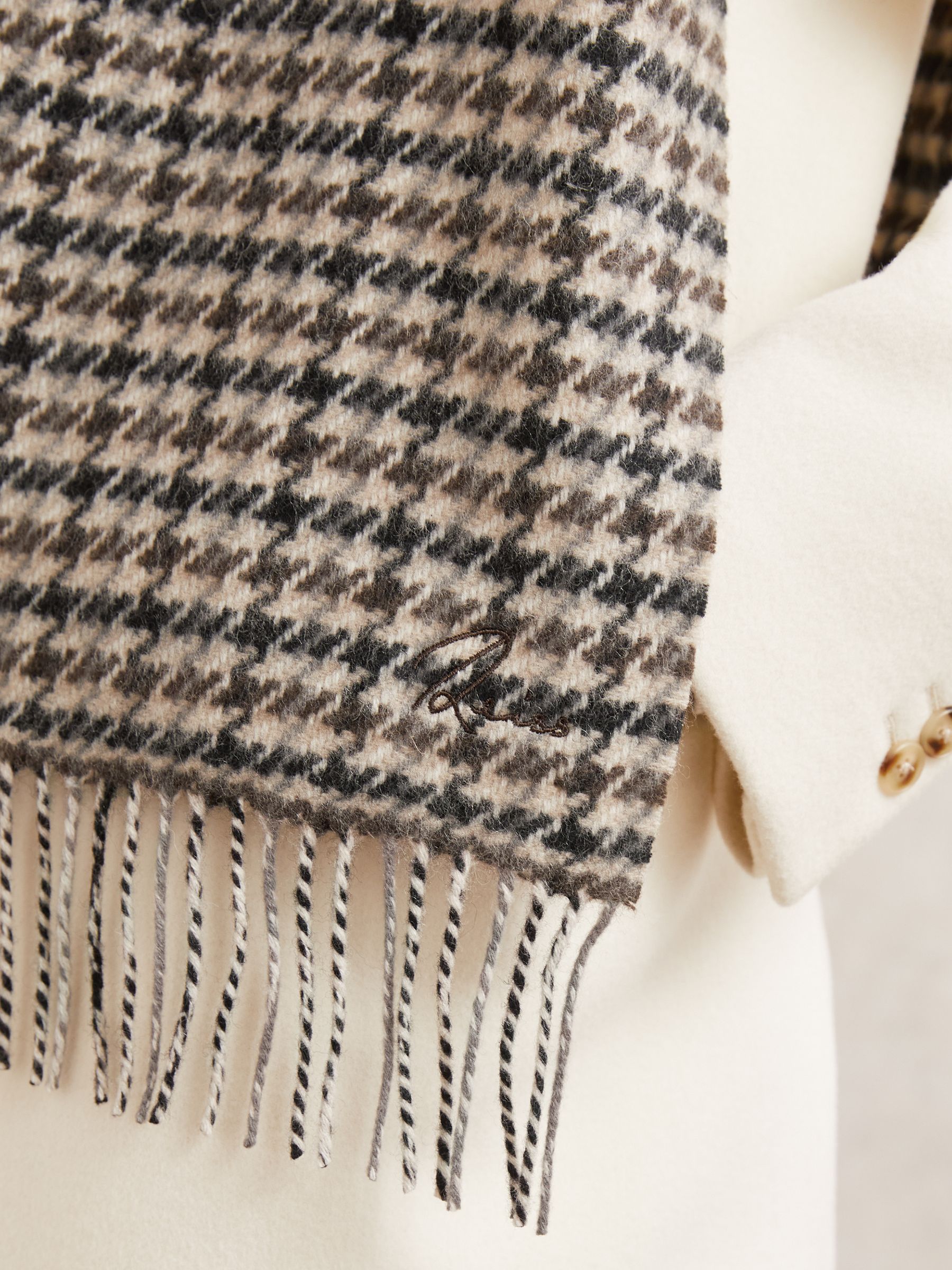 Wool-Cashmere Check Scarf in Brown Multi