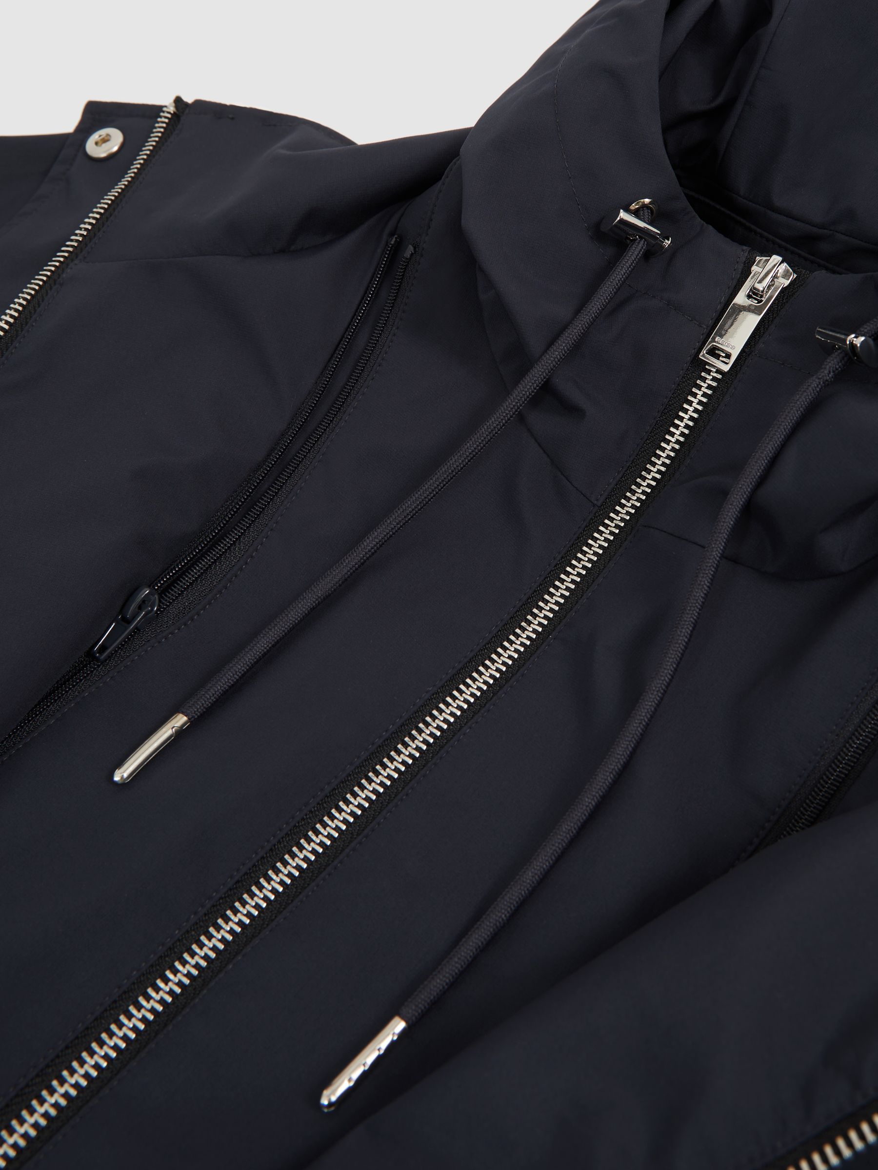 Removable-Hood Rain Coat in Navy